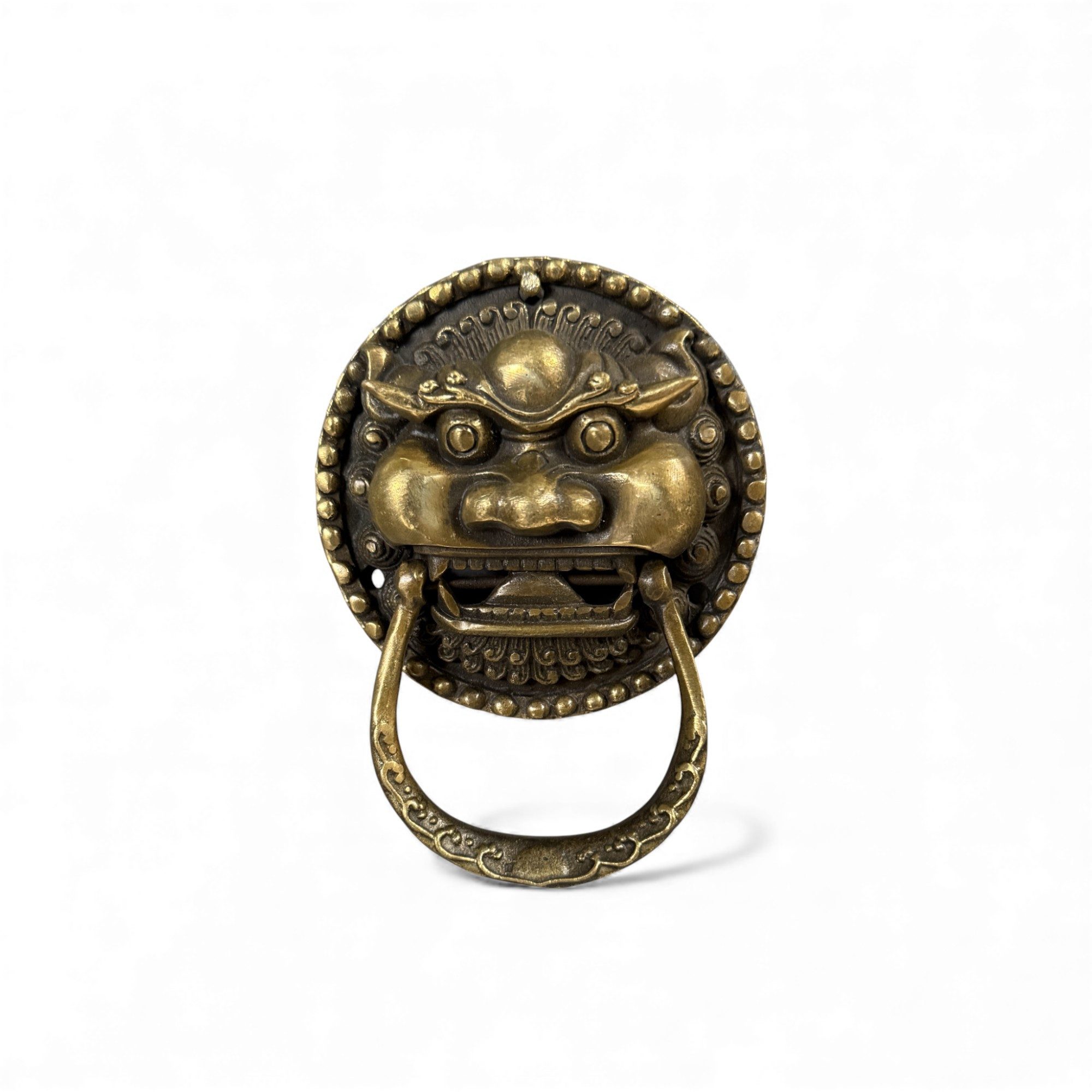 Asien LifeStyle Sammelfigur Chinesischer Türklopfer aus Bronze – Löwenkopf Deko 12×9 cm