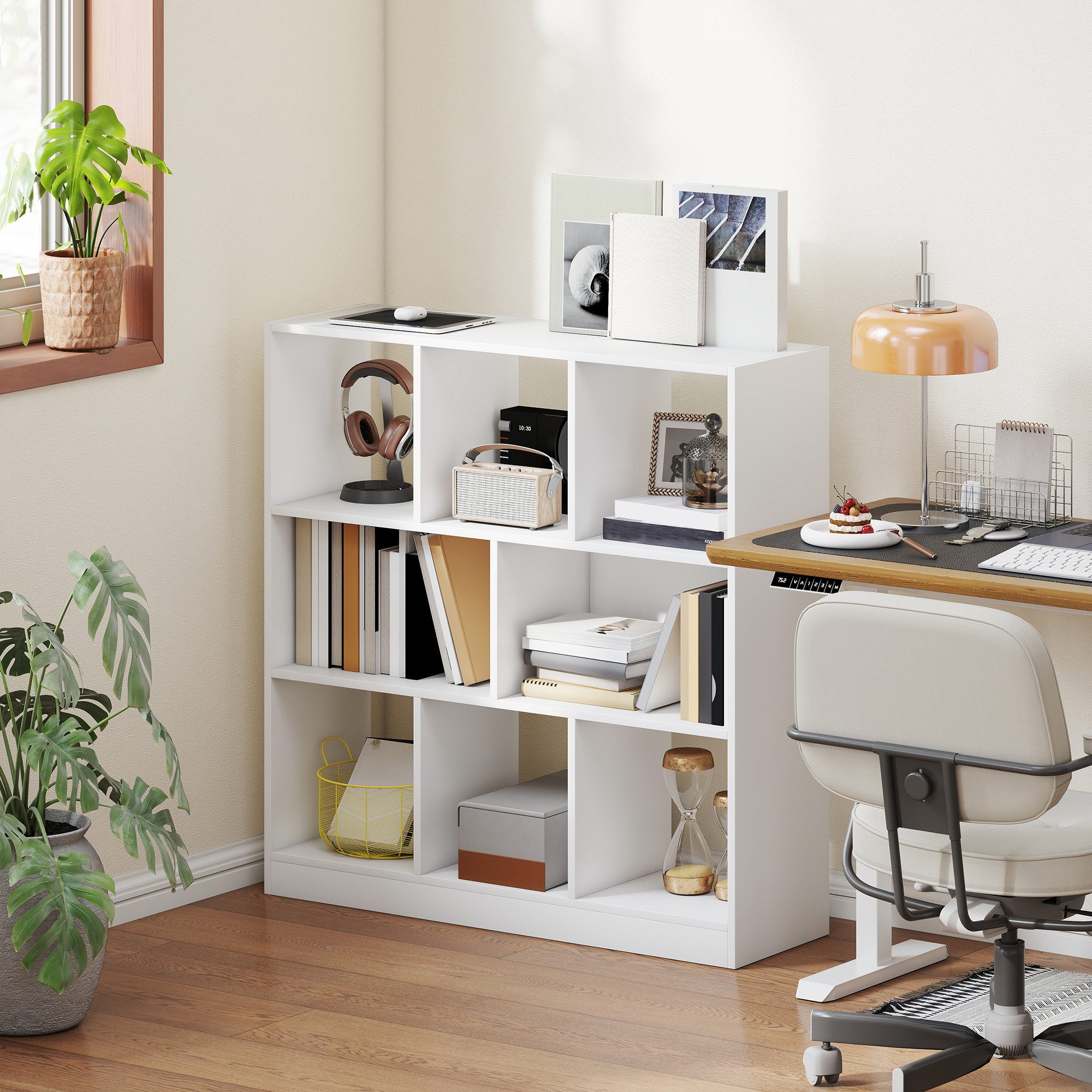 HOMCOM Bücherregal 3-stöckig, Büroregal 1-tlg., für Home-Office Wohnzimmer Weiß 97,5 x 30 x 100 cm