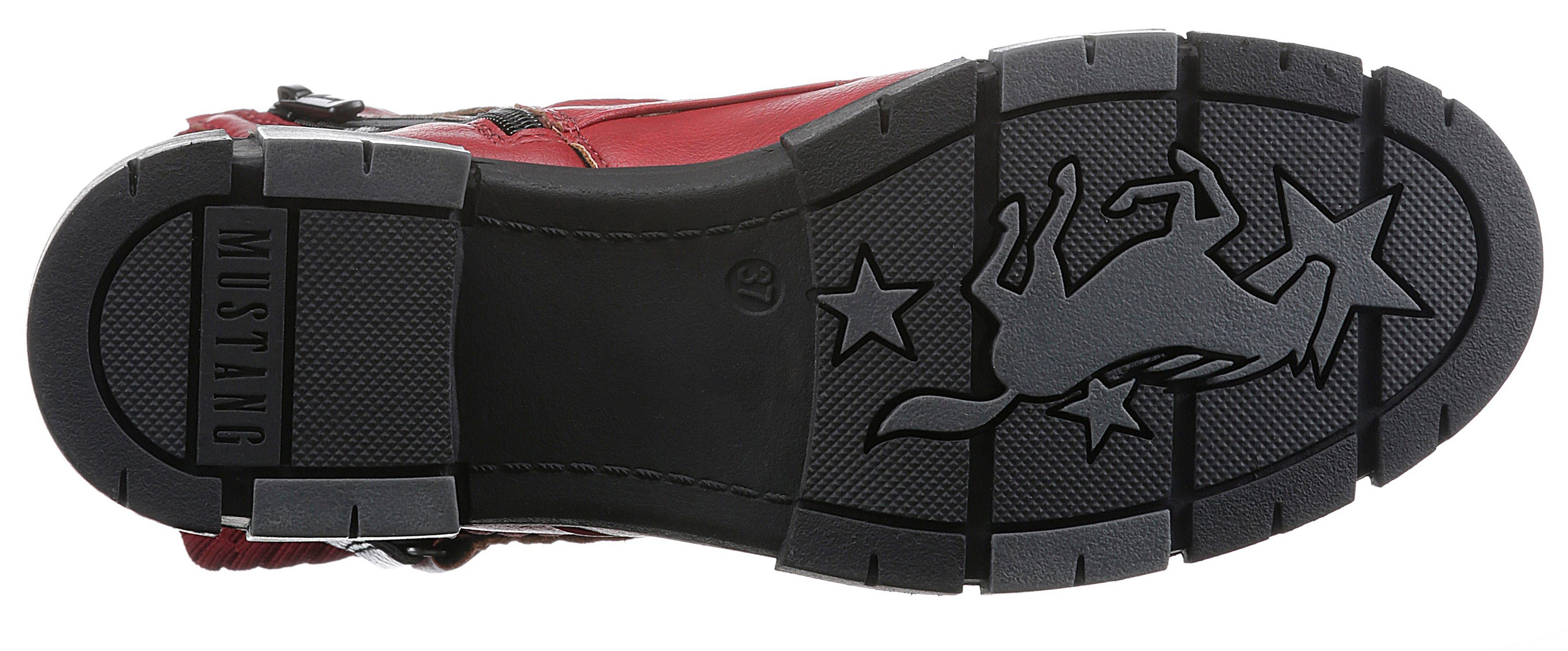 Schnürstiefelette Innen-Reißverschluss Mustang Shoes mit rot
