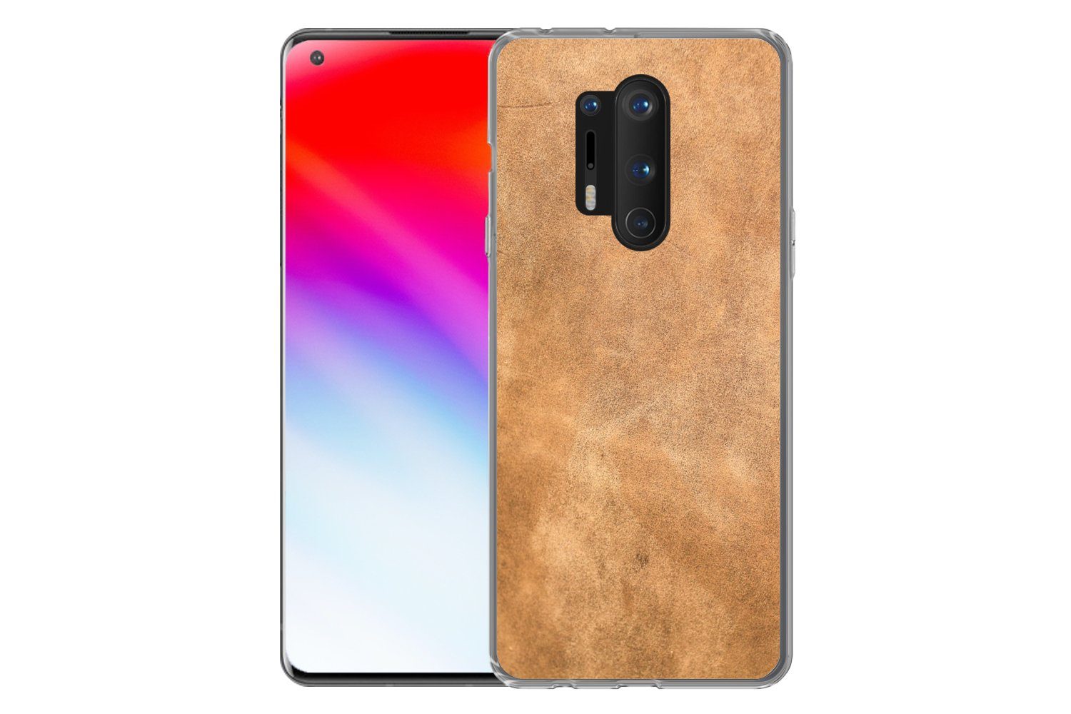 MuchoWow Handyhülle für OnePlus 8 Pro Leder - Strukturiert - Lederoptik - Braun, Phone Case, Silikon, Schutzhülle Dünn