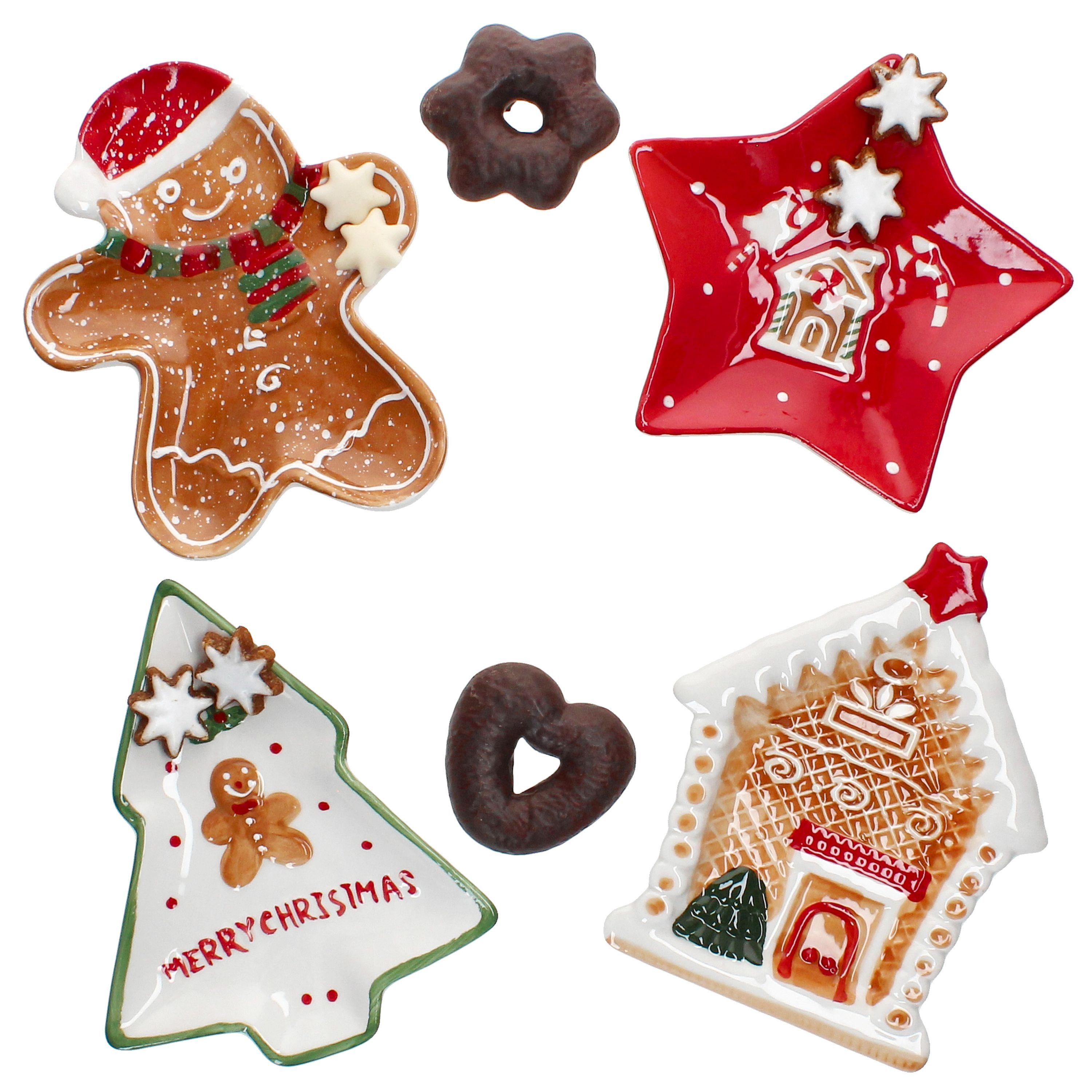 MamboCat Servierplatte 4tlg Keksteller Set Patisserie Weihnachten Tanne Stern Lebkuchenmann, Steingut