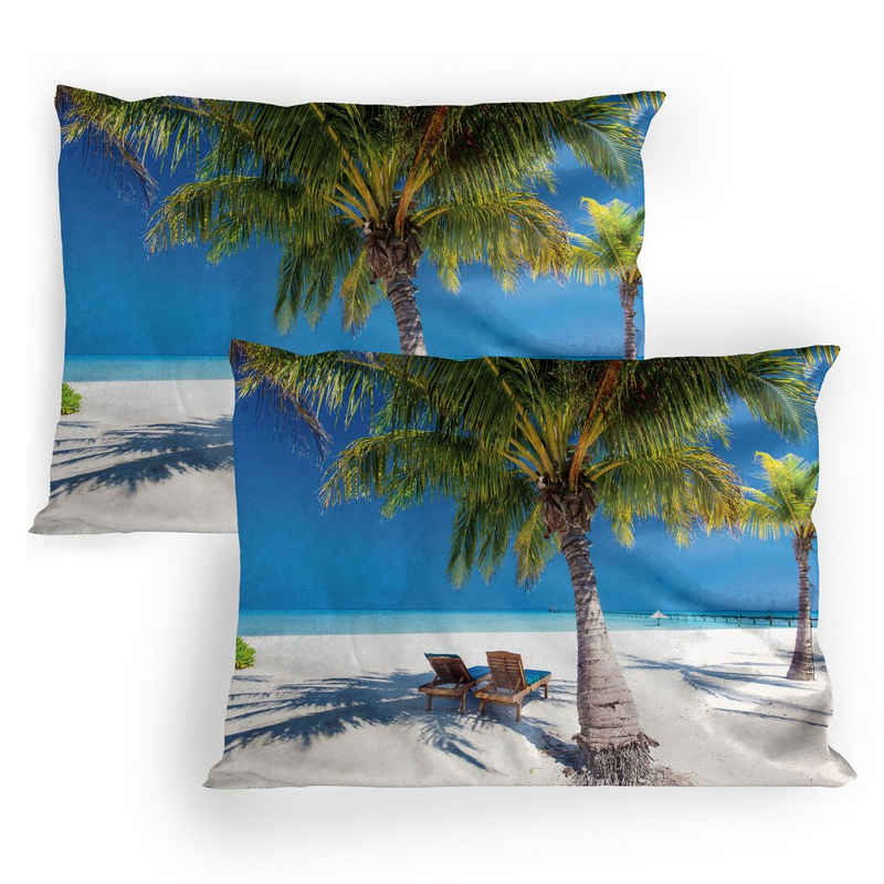 Kissenbezüge Dekorativer Standard Gedruckter Kissenbezug, Abakuhaus (2 Stück), Tropisch Island Palms Solarien