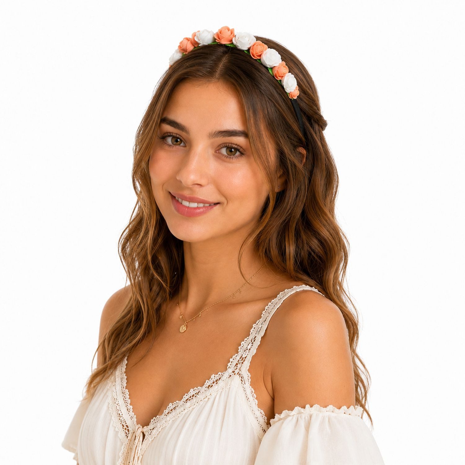 Kostüm Blumen Haarreif mit Rosen, Apricot Weiß
