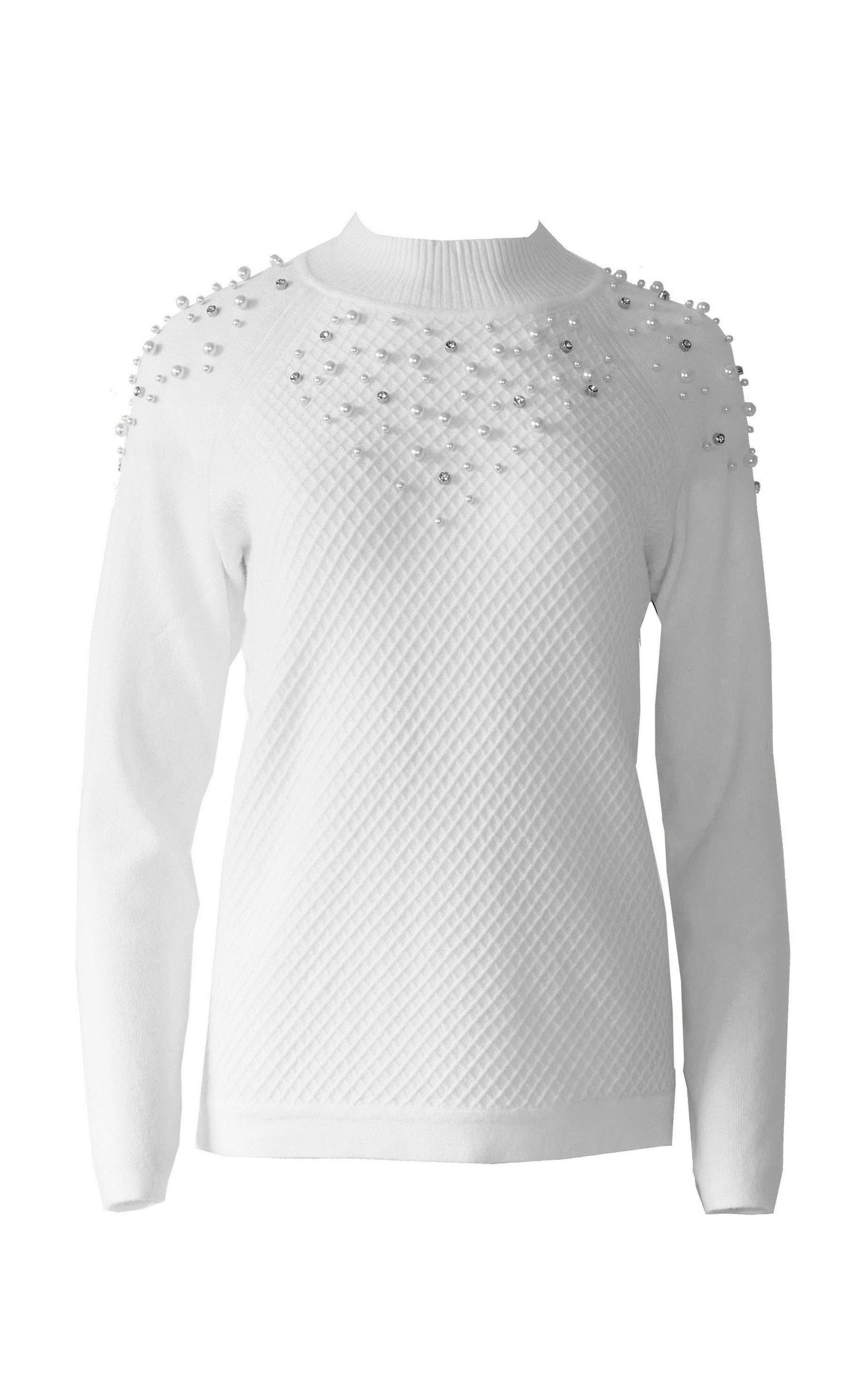 Passioni Strickpullover mit Rautenmuster und edler Perlenverzierung günstig online kaufen