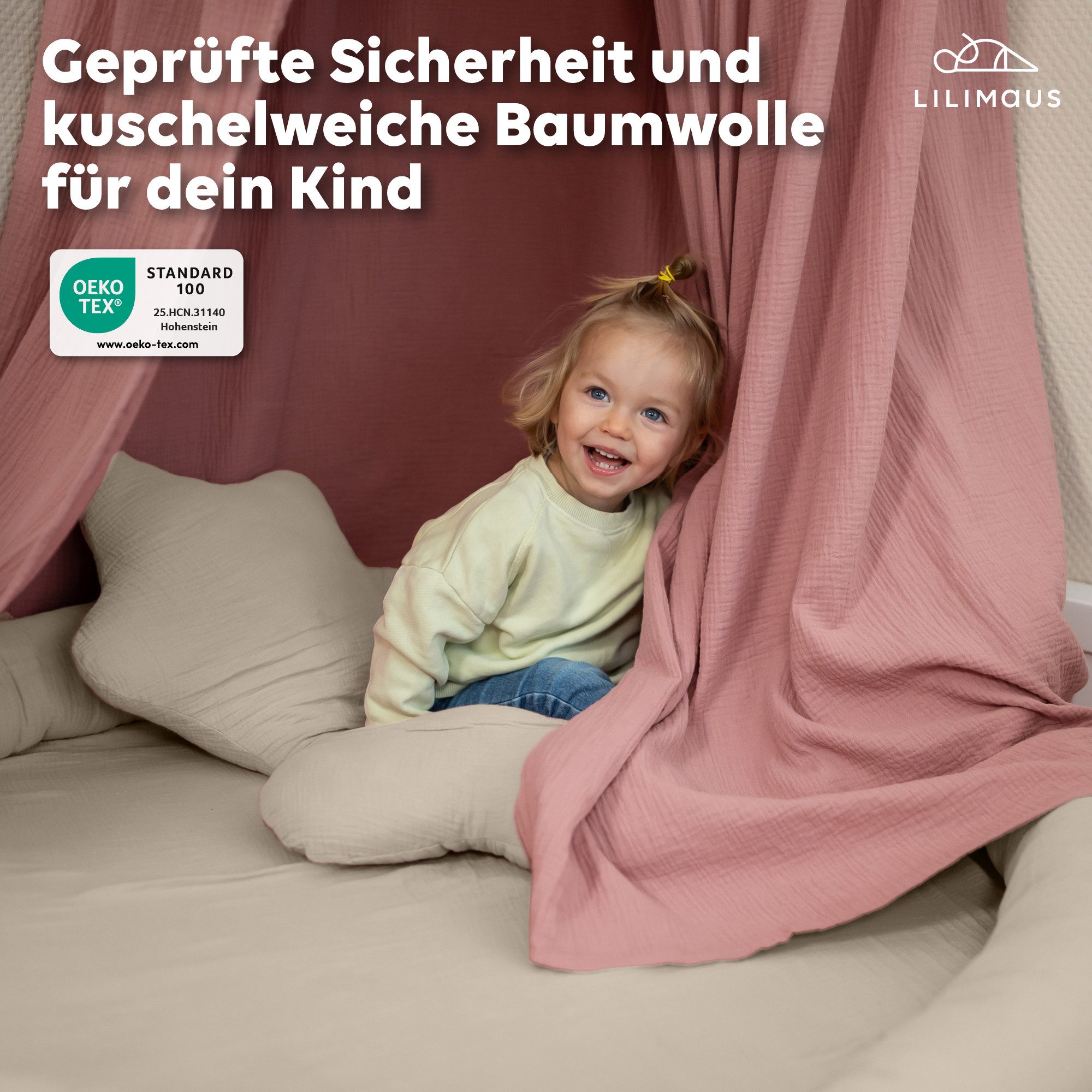 lilimaus Dekokissen Kuschelkissen Herz & Stern aus Musselin fürs Kinderzimmer, Kuschelkissen mit oder ohne Flatter - passend zu unserer Bettwäsche