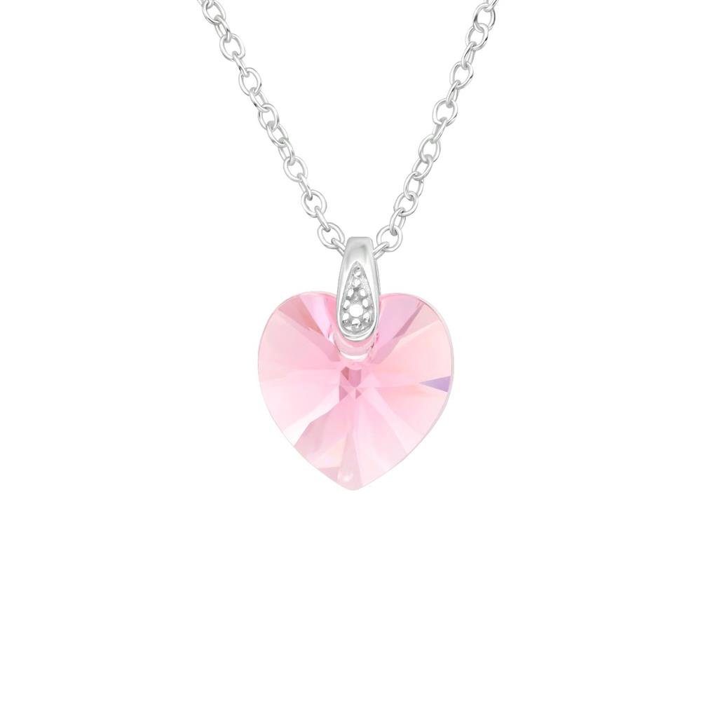BUNGSA Ketten-Set Kette mit pinkem LA CRYSTALE™ Kristall Herz aus 925 Silber Damen (1-tlg), Halskette Necklace