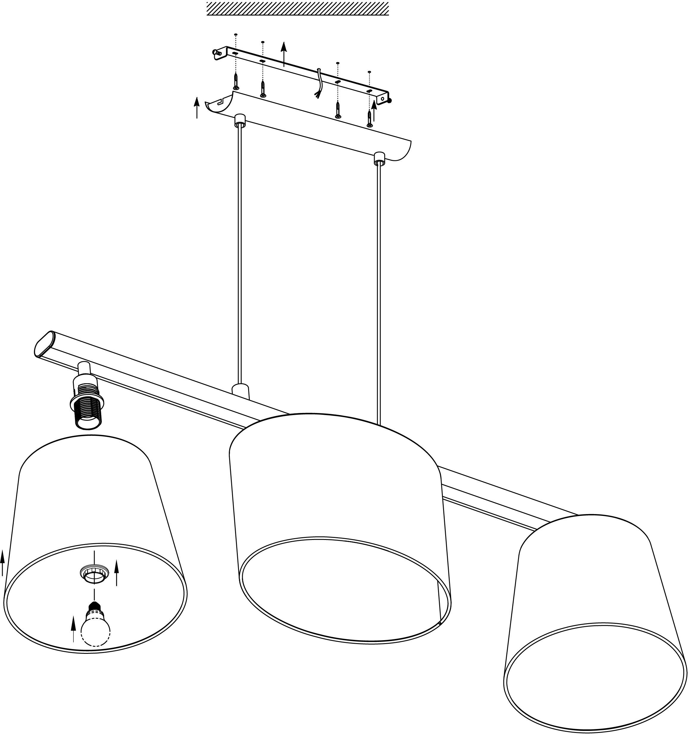 EGLO Hängeleuchte ALMEIDA 1, Leuchtmittel wechselbar, ohne Leuchtmittel, schwarz / L86 x H110 x B25,5cm / exkl. 3 x E14 (je max. 25W) / Stoff