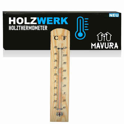 MAVURA Raumthermometer HOLZWERK Holzthermometer Zimmerthermometer Innen Außen, Gartenthermometer Temperaturmesser aus hochwertigem Kiefernholz