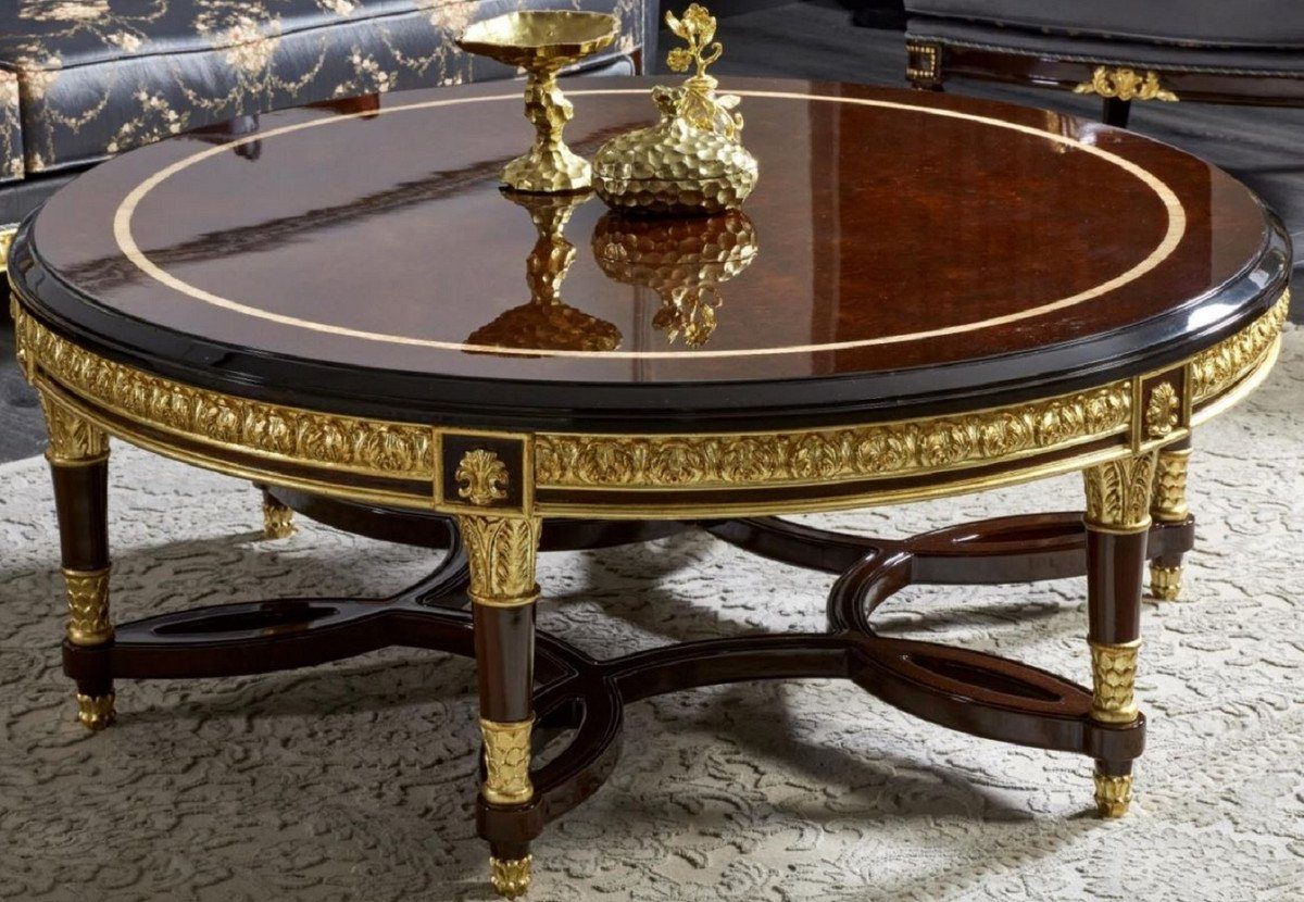 Dunkelbraun Möbel Möbel Padrino Couchtisch - Luxus - Gold Wohnzimmertisch - Prunkvoll - Wohnzimmer Barockstil Barock Casa im Massivholz Barockstil Casa Padrino & Runder im Barock Edel Couchtisch Luxus /