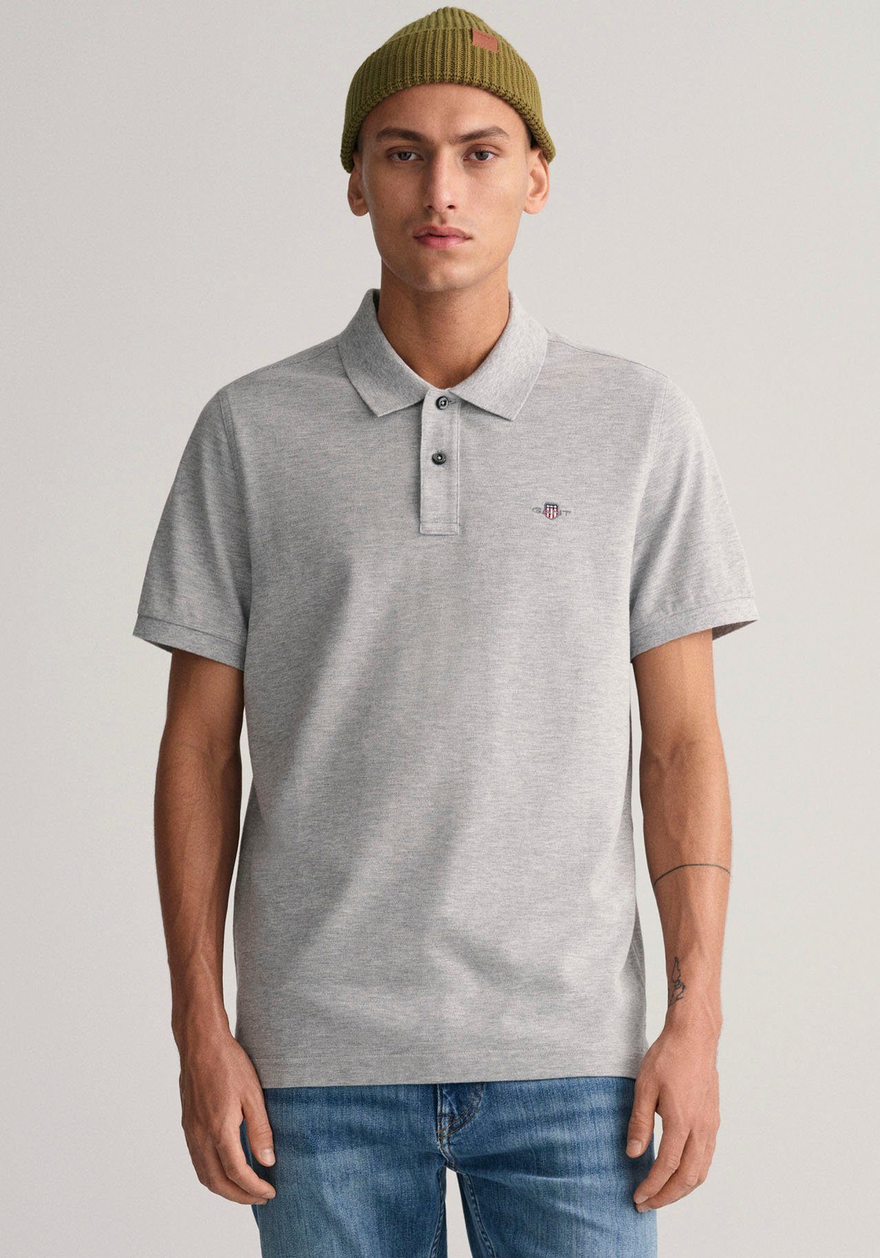 der PIQUE POLO REG auf grey SHIELD Gant Logostickerei Brust Poloshirt mit SS