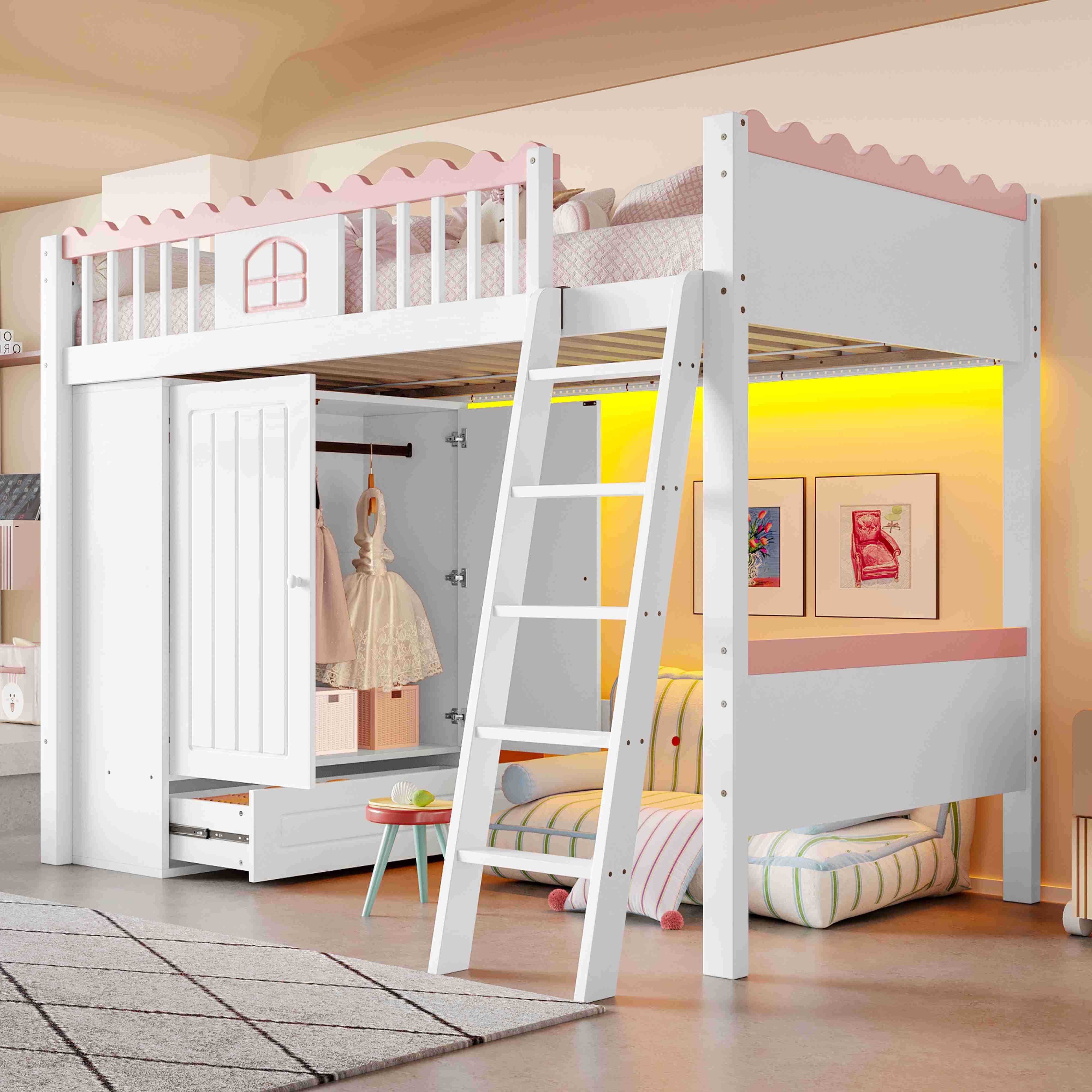 BlingBin Hochbett (1-St., 90x200 cm, Für Mädchen geeignet) mit LED, Kleider günstig online kaufen