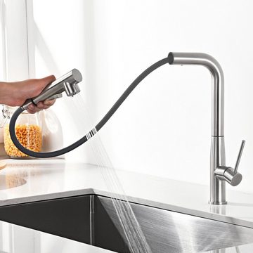 Auralum Spültischarmatur Küchenarmatur Wasserhahn Edelstahl Einhandmischer mit 2 Strahlarten Ausziehbar Brause