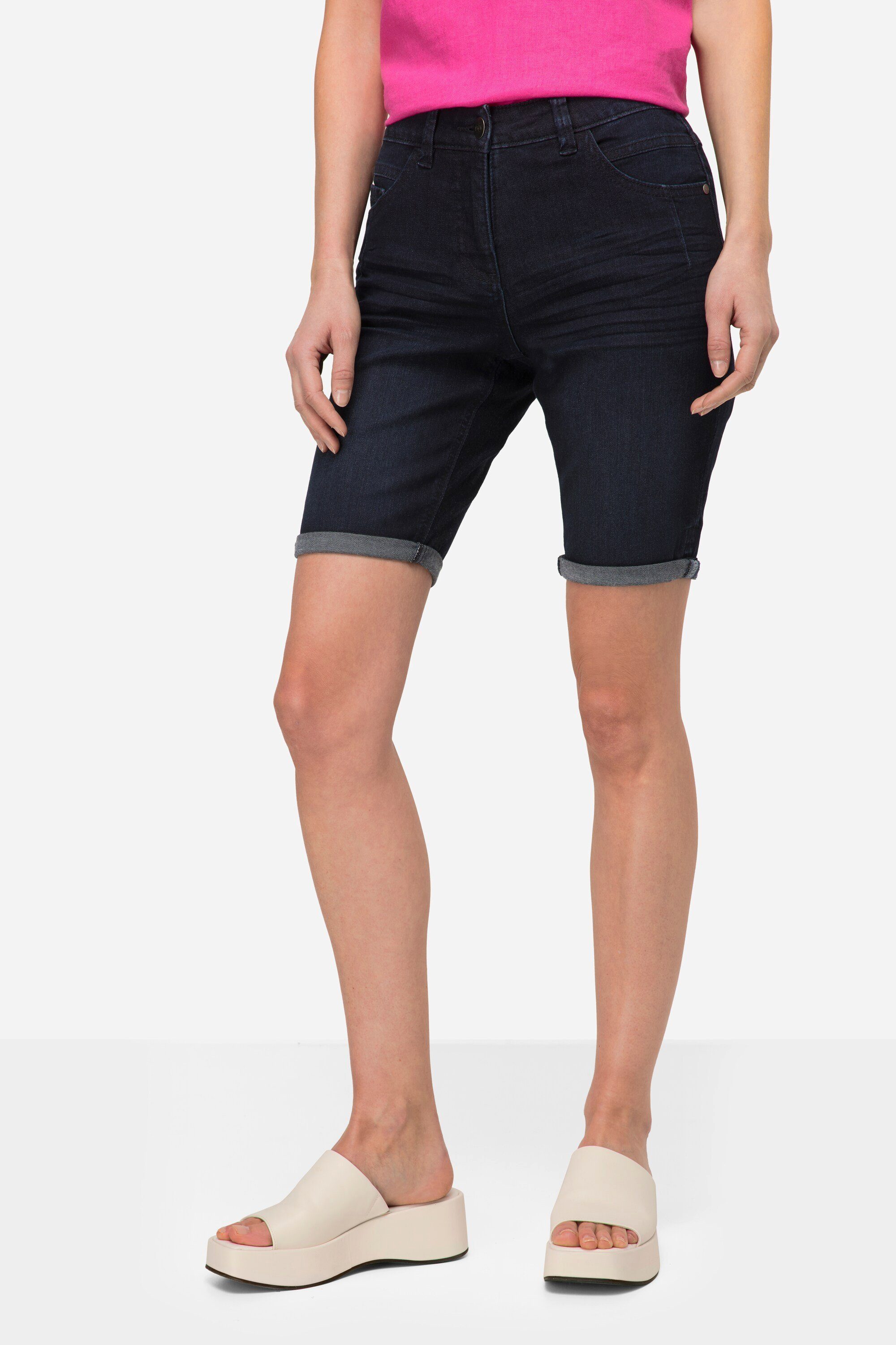 Laurasøn Regular-fit-Jeans Jeans-Shorts 5-Pocket Elastikbund dark blue denim