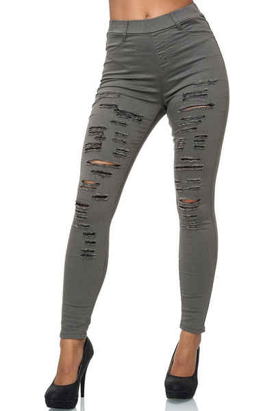 Elara Slim-fit-Jeans Elara Damen Hose Zerrissen Destroyed Elements (1-tlg)