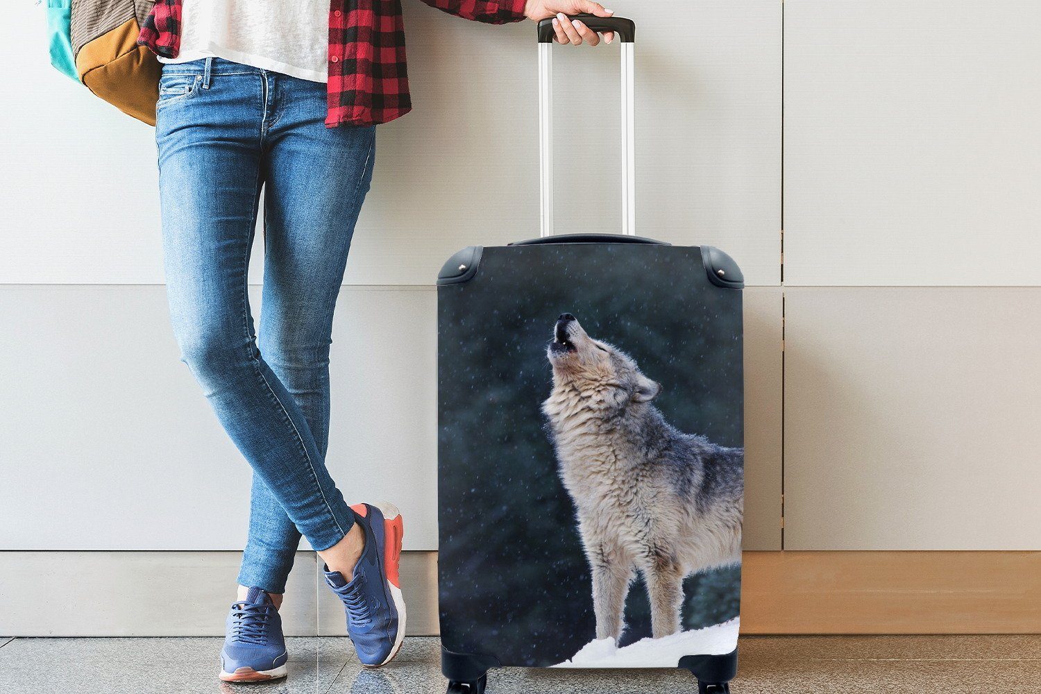 Reisetasche Handgepäckkoffer Rollen, Schnee - Reisekoffer MuchoWow Tier, für Ferien, rollen, mit 4 Wolf - Handgepäck Trolley,