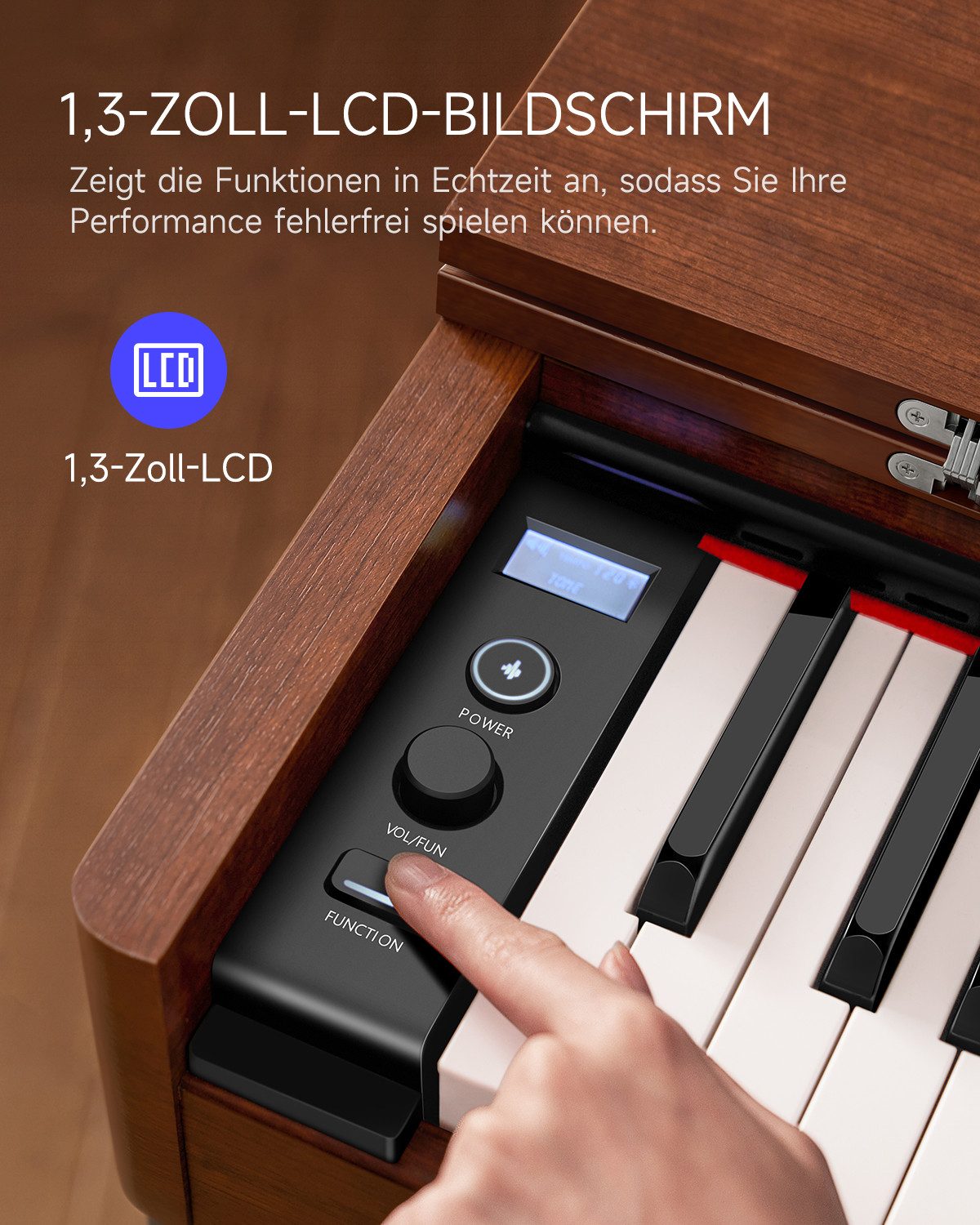 Donner Digitalpiano E-Piano 88 Tasten gewichtetes Hammermechanik Klavier DDP-200 (SET), Holzgehäuse, LCD-Display, 5 Reverb-Effekte, Bluetooth-MIDI, 3 Pedale