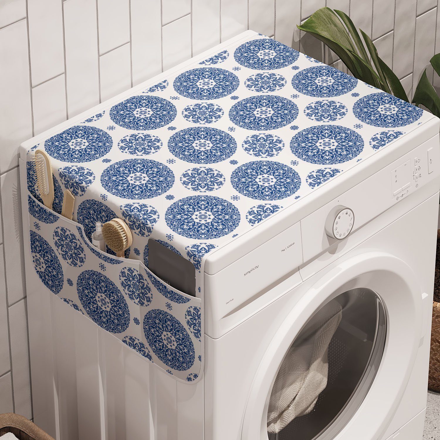 Abakuhaus Badorganizer Anti-Rutsch-Stoffabdeckung für Waschmaschine und  Trockner, Paisley Vintage Französisch Blau