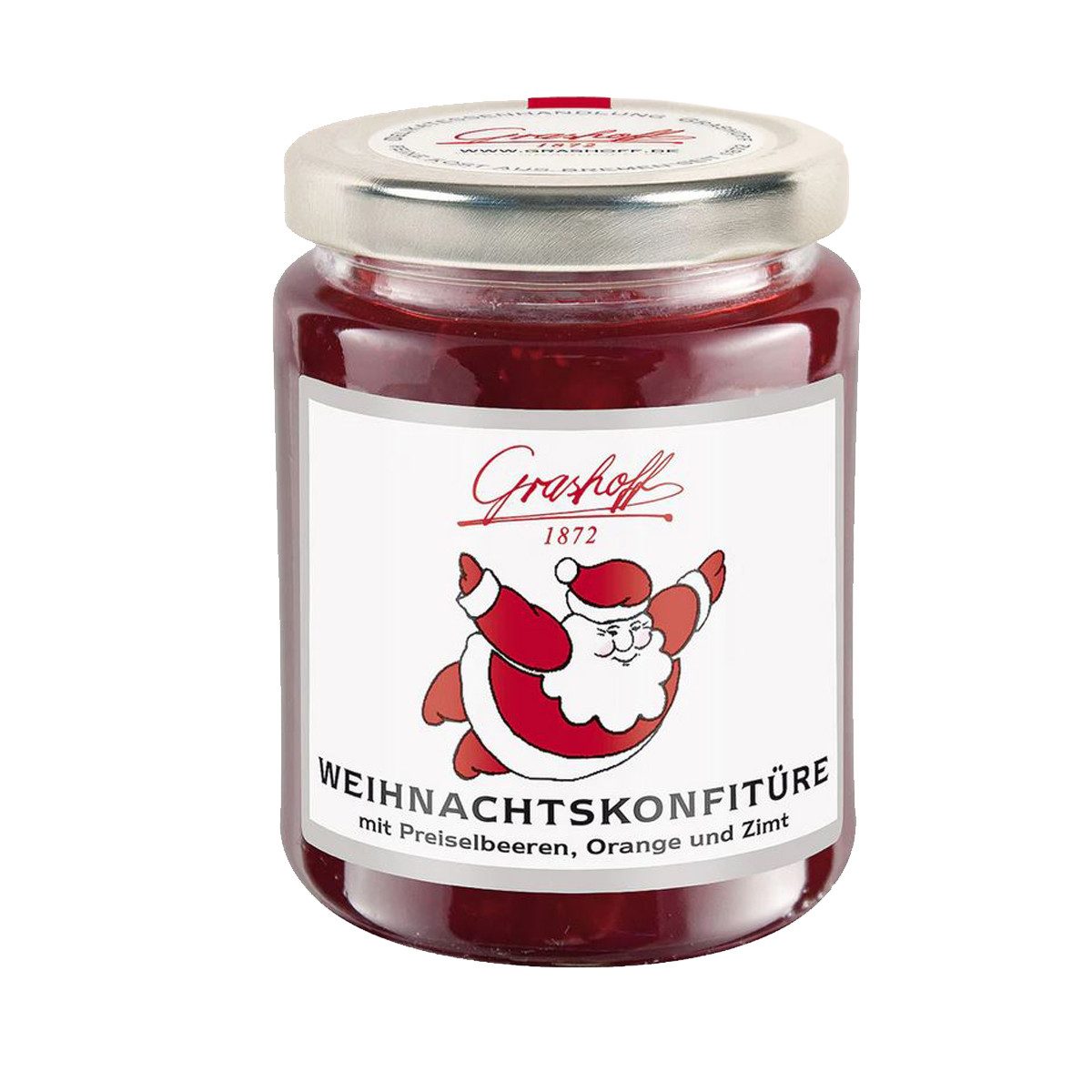 Grashoff Fruchtaufstrich, Grashoff Weihnachtskonfitüre mit Preiselbeeren Orange und Zimt 250g