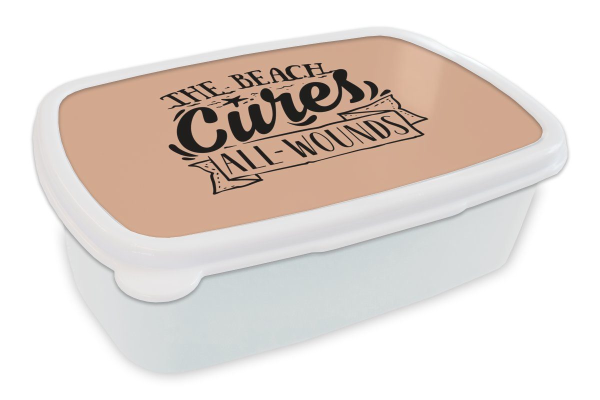 MuchoWow Lunchbox Sommer - Strand - Rosa, Kunststoff, (2-tlg), Brotbox für Kinder und Erwachsene, Brotdose, für Jungs und Mädchen weiß