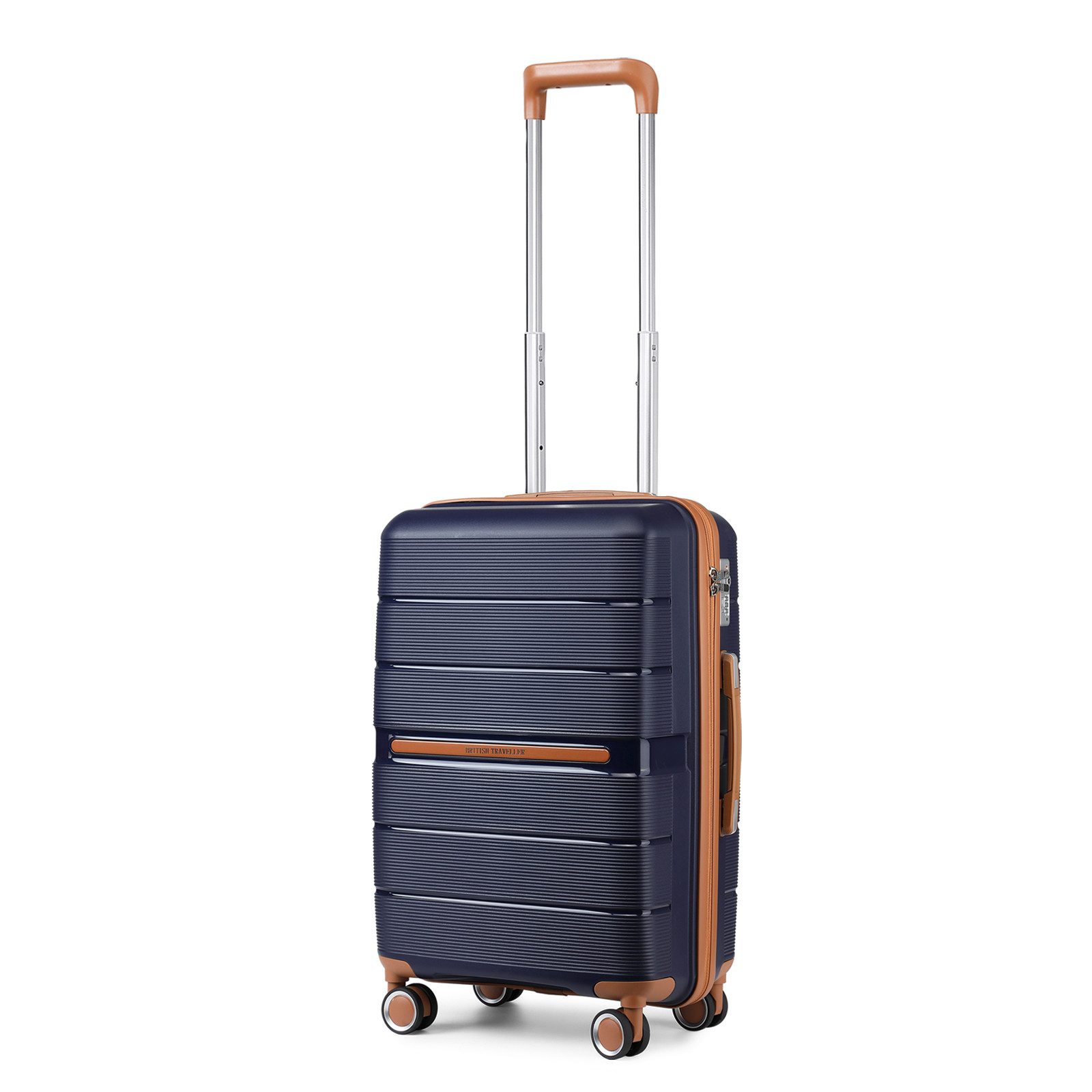 British Traveller Handgepäck-Trolley Reisekoffer Hartschalenkoffer aus 100% PP 8 Spinnerräder, TSA-Schloss