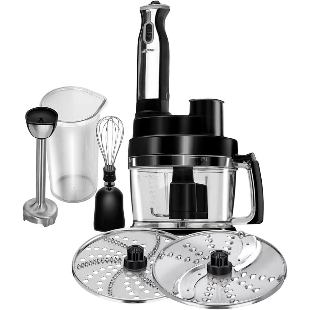 MPM Küchenmaschine, 800 W, 2-l-Schüssel, 400-ml-Zerkleinerer, Kneten, Reiben, Würfeln
