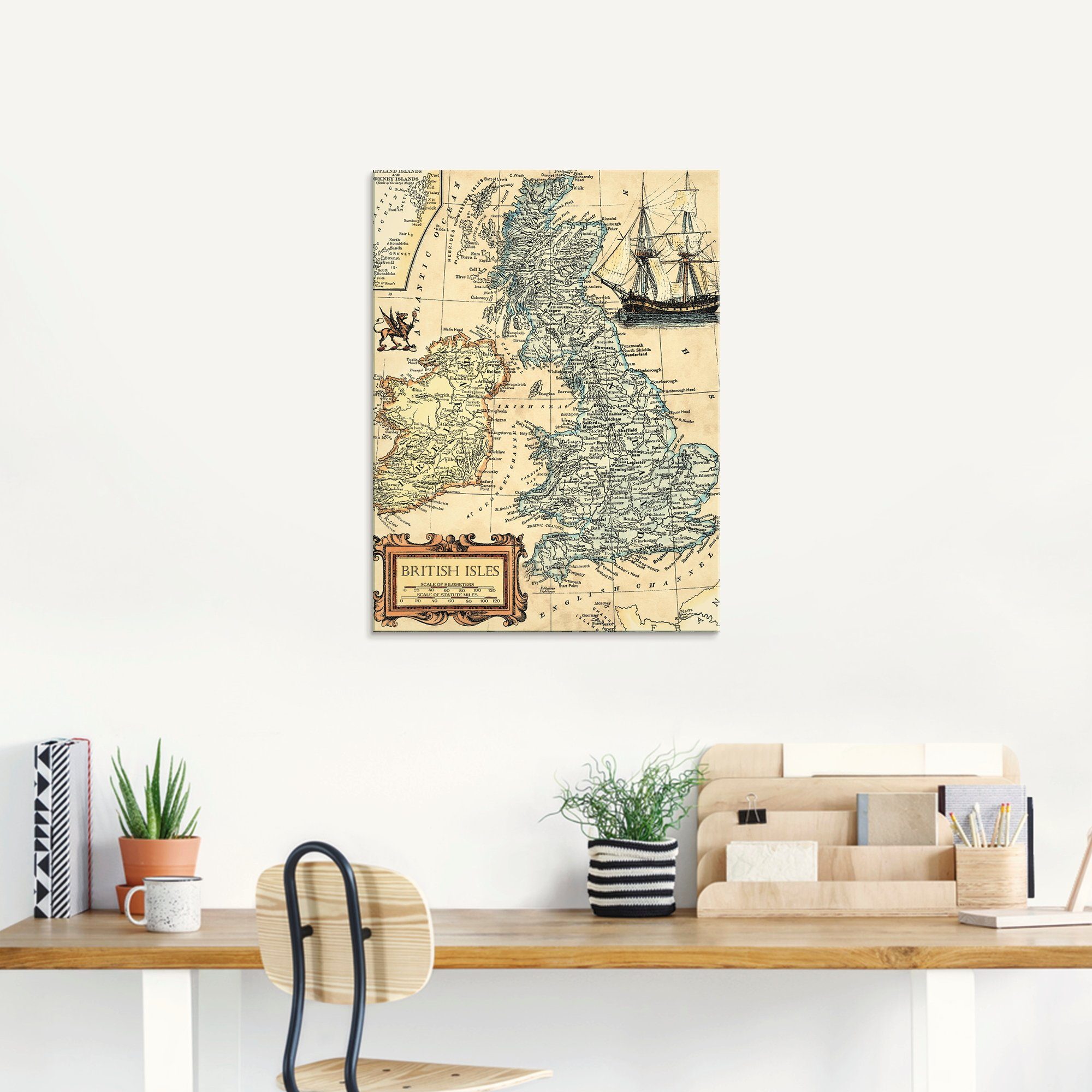 Artland Glasbild »Britische Inselkarte«, Landkarten (1 Stück)-HomeTrends