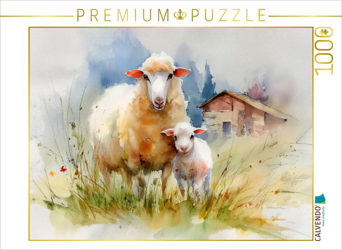 CALVENDO Puzzle CALVENDO Puzzle Ein Schaf behütet liebevoll ihr Lamm, 1000 Teile Lege, 1000 Puzzleteile