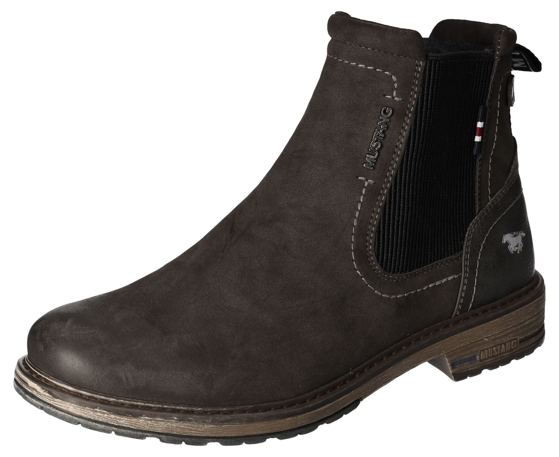 Mustang Shoes Chelseaboots Schlupfboots, Stiefelette, Blockabsatz, seitlicher Stretcheinsatz