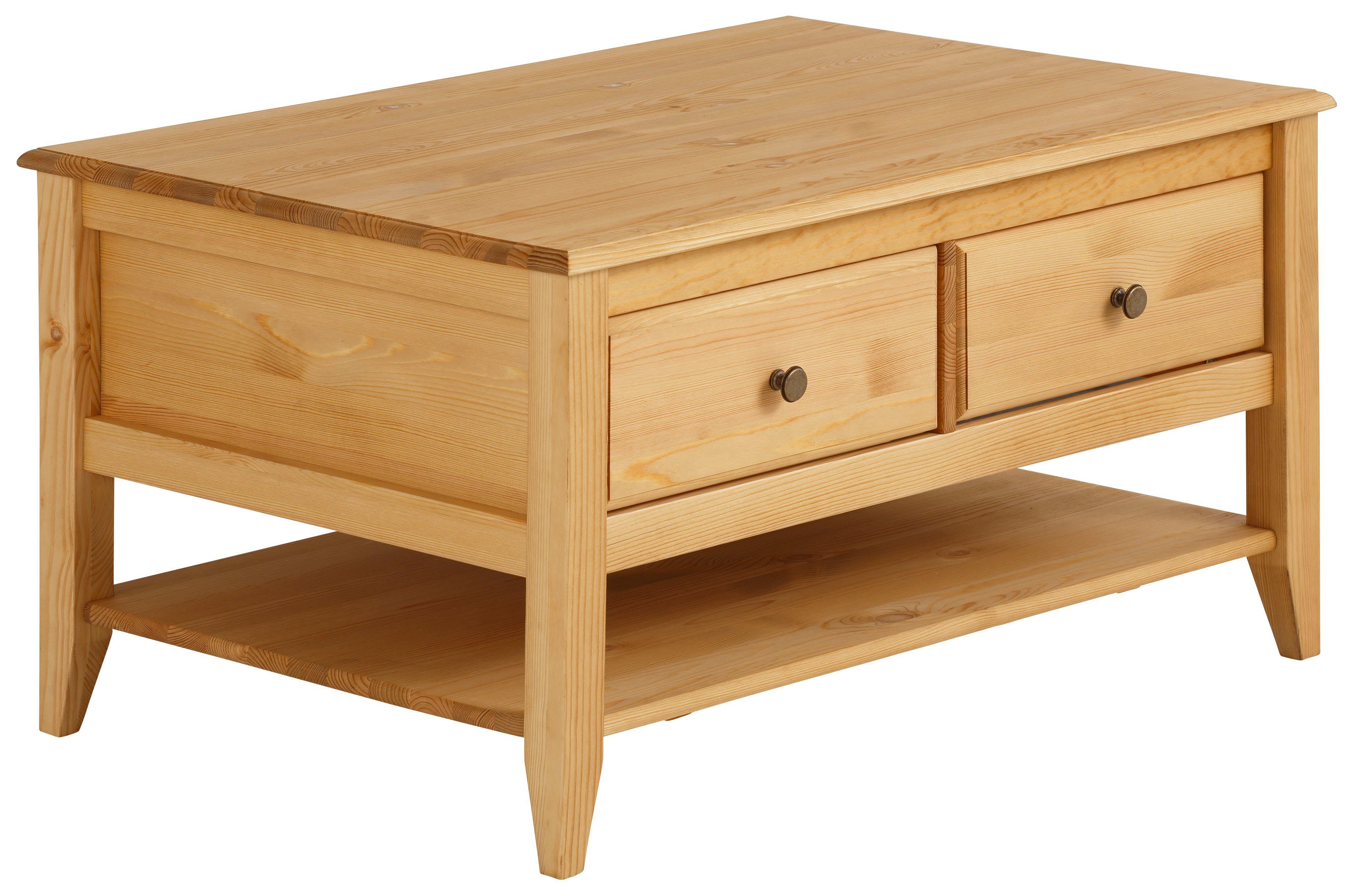 OTTO home Couchtisch Leonis, Breite 89 cm, mit Schubladen und Ablageboden, massiver Kiefer, FSC®