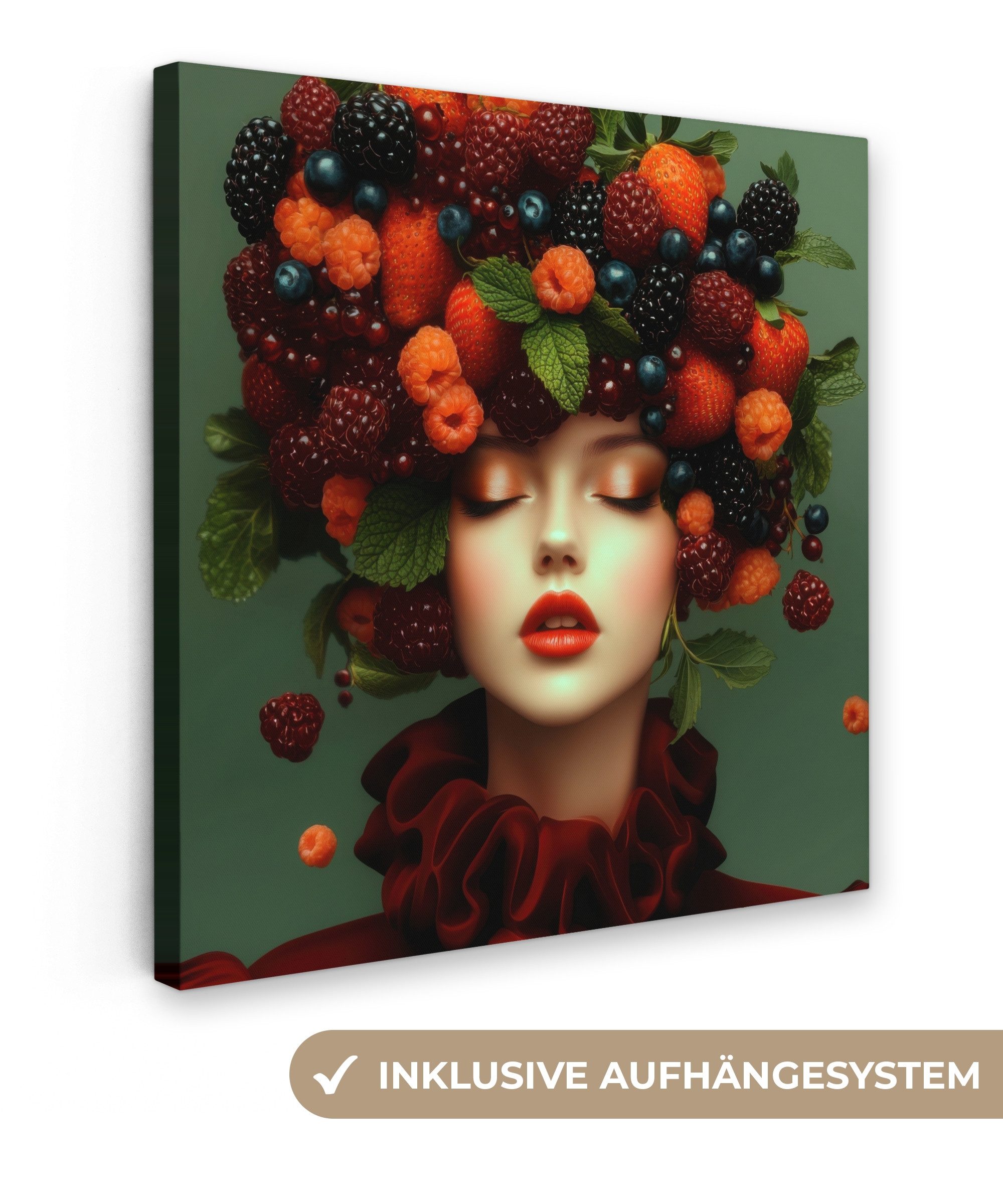 OneMillionCanvasses® Leinwandbild Weiblich - Erdbeeren - günstig online kaufen