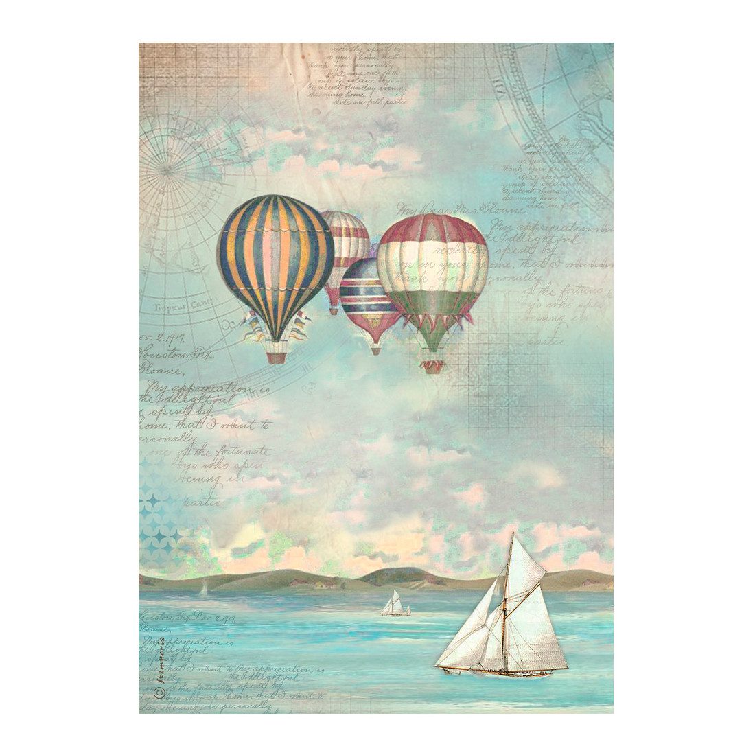 Stamperia Seidenpapier Motiv-Strohseide - Sea Land Ballons, DINA 4