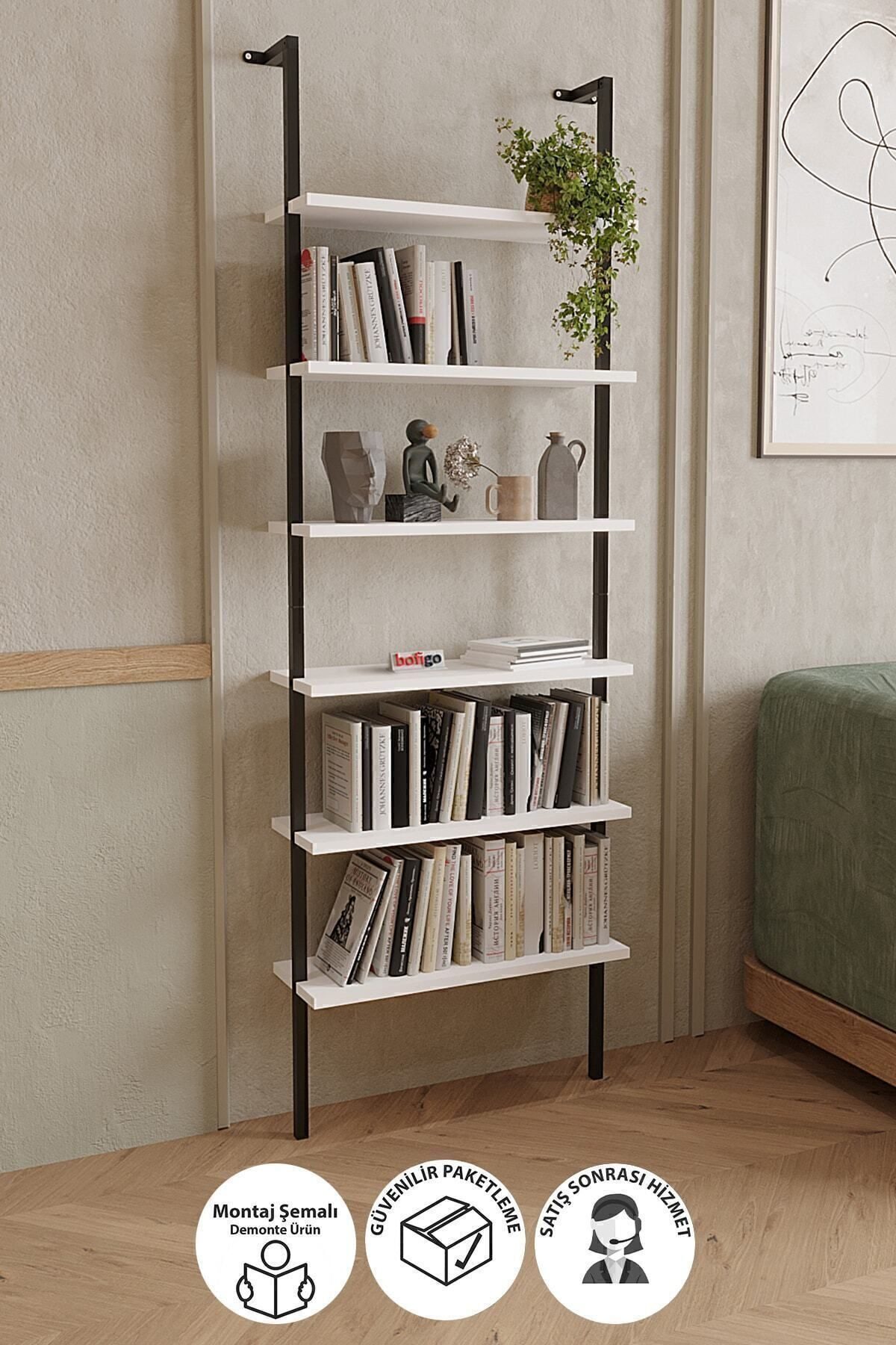 en.casa Standregal, wandmontiert, 6 Ablagen, schlankes Design 90730010