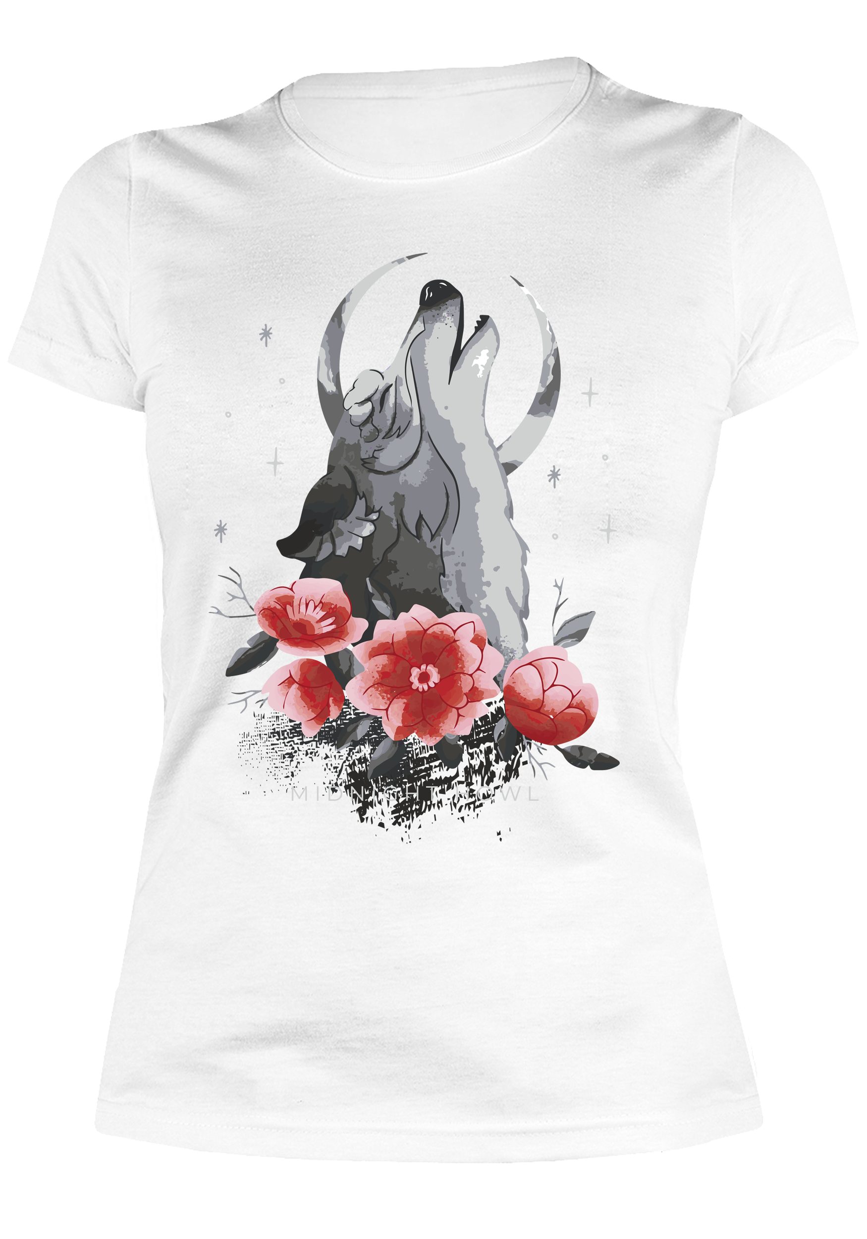 Art & Detail Shirt T-Shirt Wolf Midnight Howl mit Blumen Damen Shirt Girlie