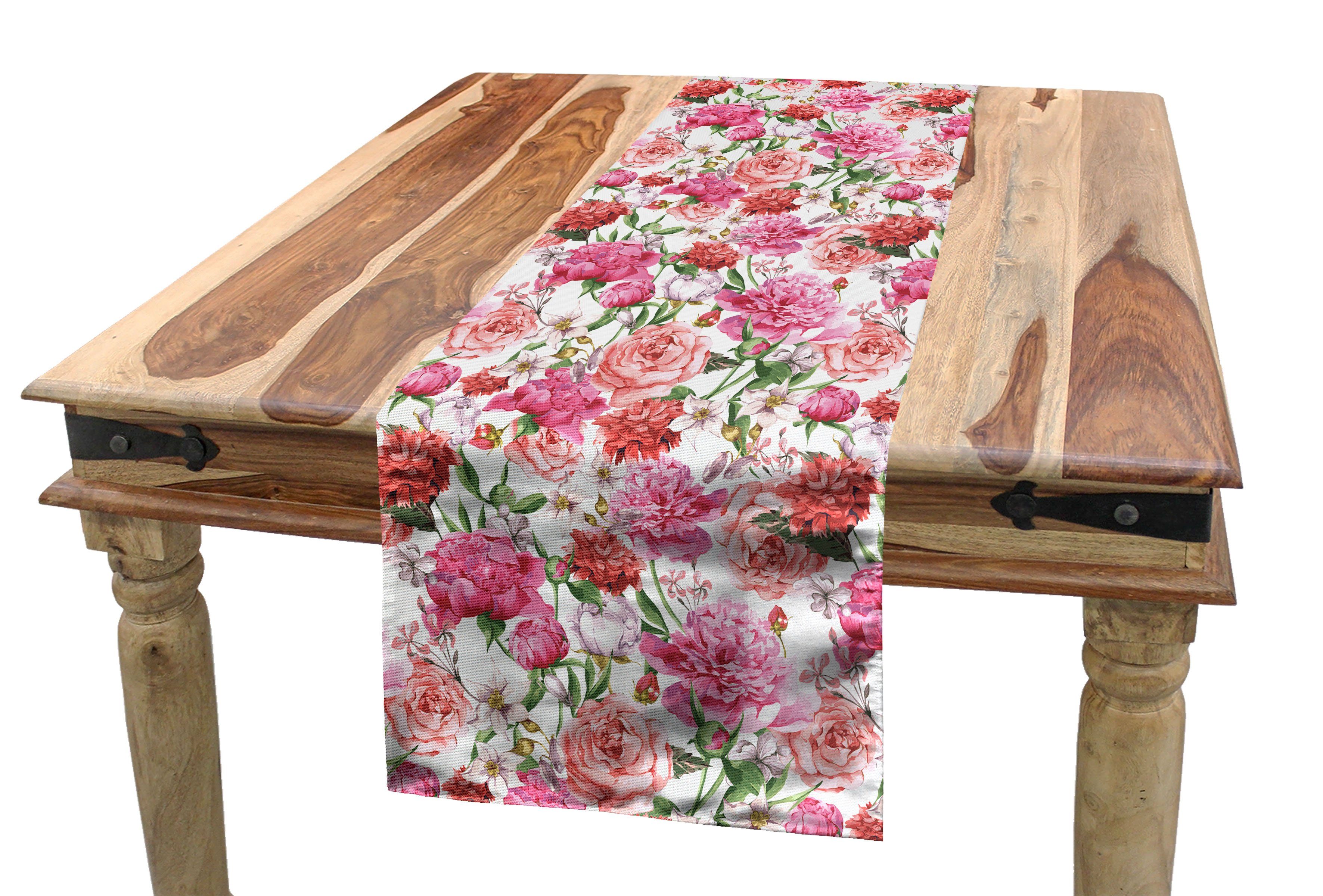 Rechteckiger Garden Spring Roses Tischläufer, Tischläufer Dekorativer Esszimmer Shabby Küche Abakuhaus Chic