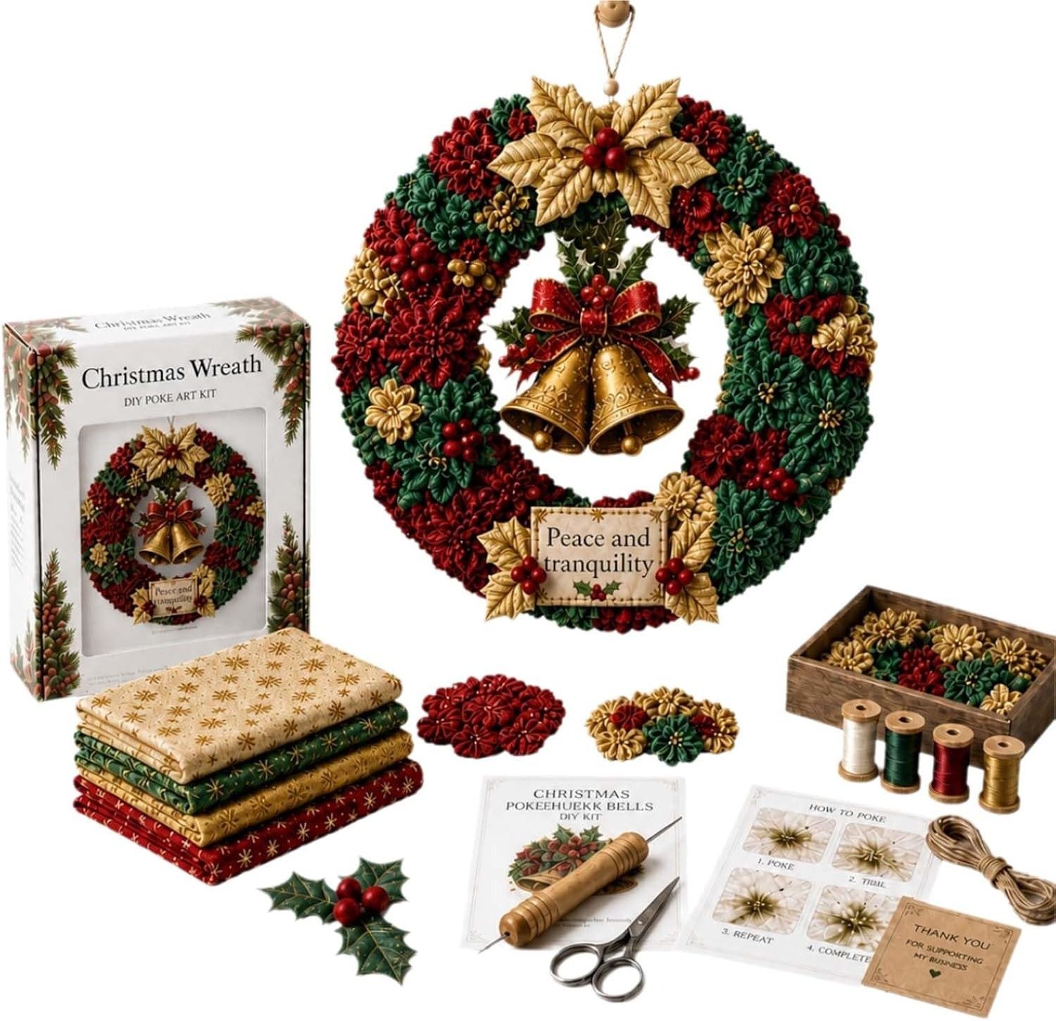 CLTYQ Kreativset 3D-Stoffkranz-DIY-Kreativset, Weihnachtskranz-Patchwork zum Aufhängen, Kreativset für die ganze Familie und Bastelfans