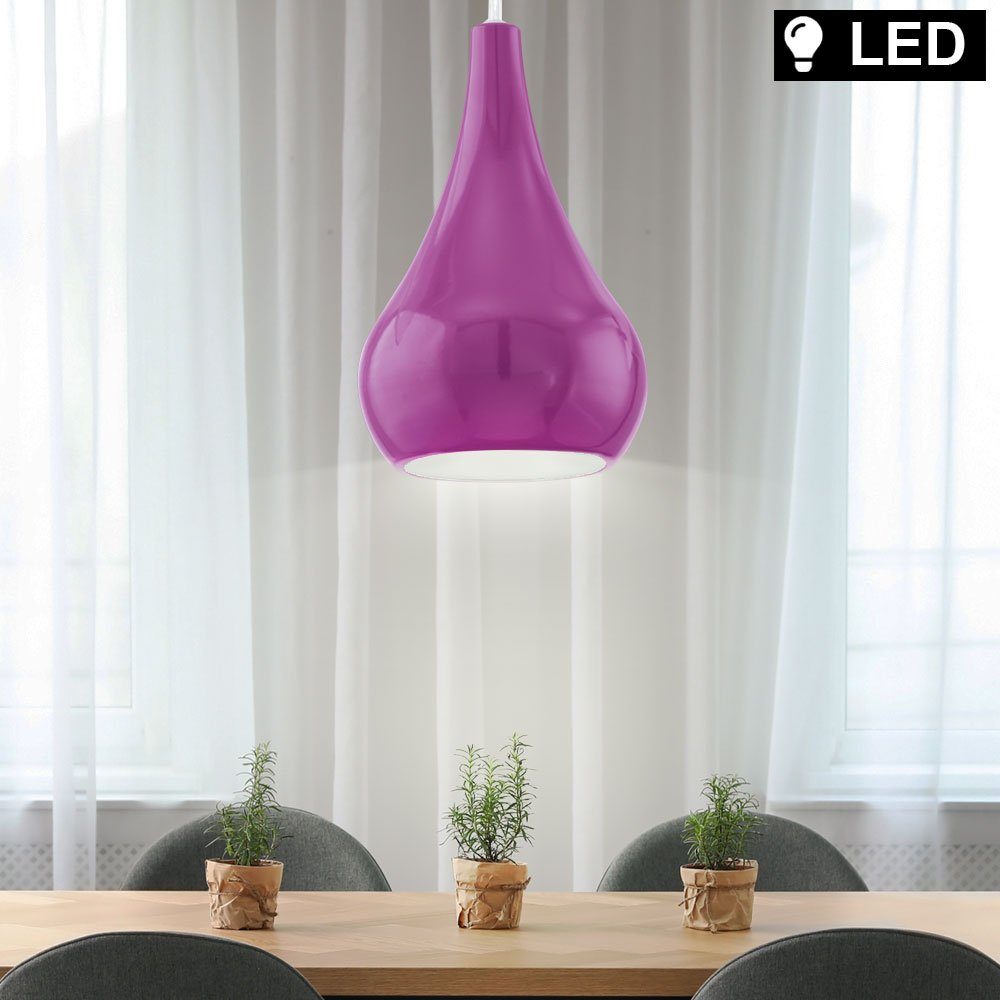 etc-shop LED Pendelleuchte, Leuchtmittel inklusive, Warmweiß, Design Pendel Hänge Leuchte Ess Zimmer purple Decken Flur Lampe im