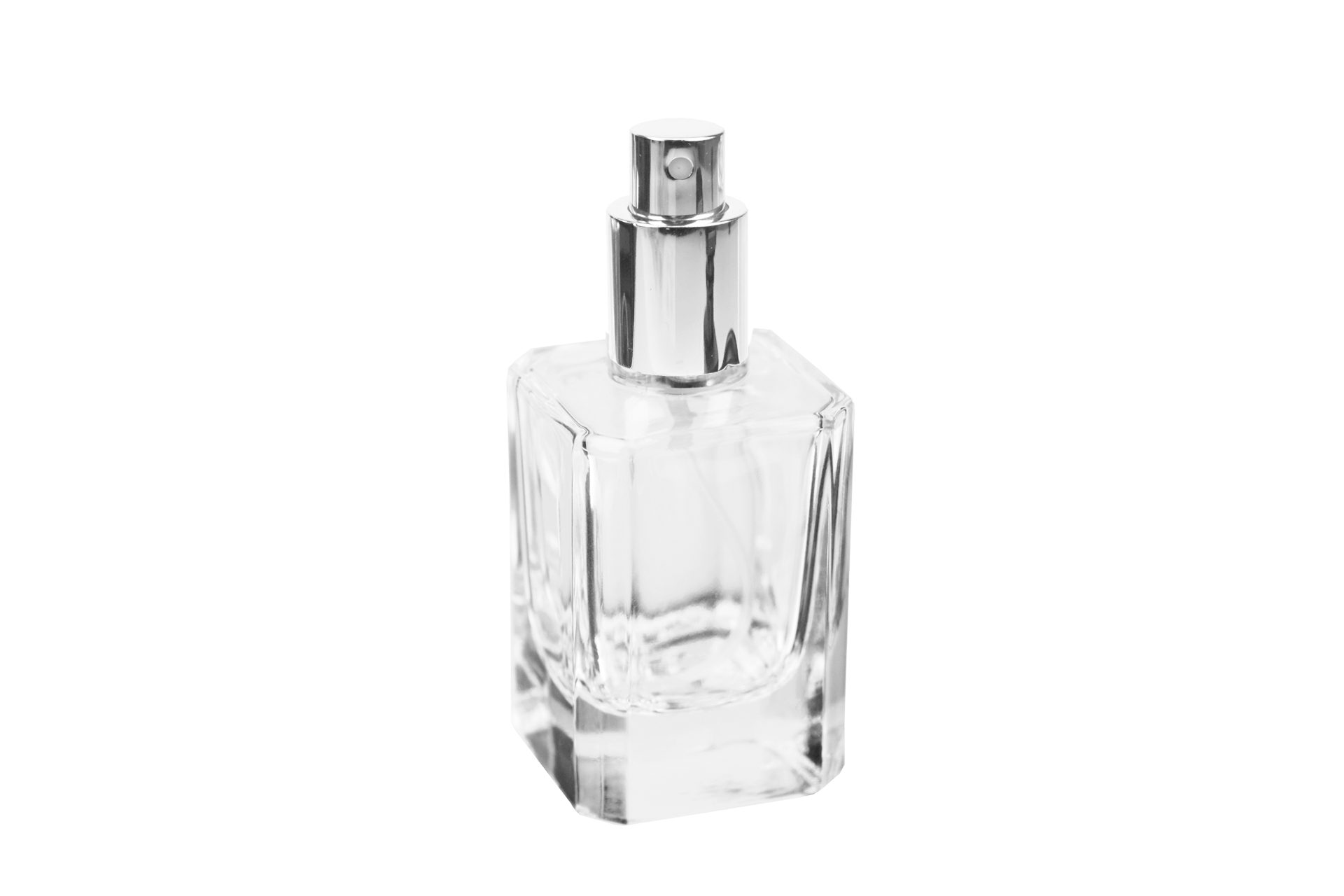 Fantasia Beauty Parfümzerstäuber Tischzerstäuber, Glas eckig, Zerstäuberpumpe + Kappe, chromfarben (1 St), Parfüm-Zerstäuber