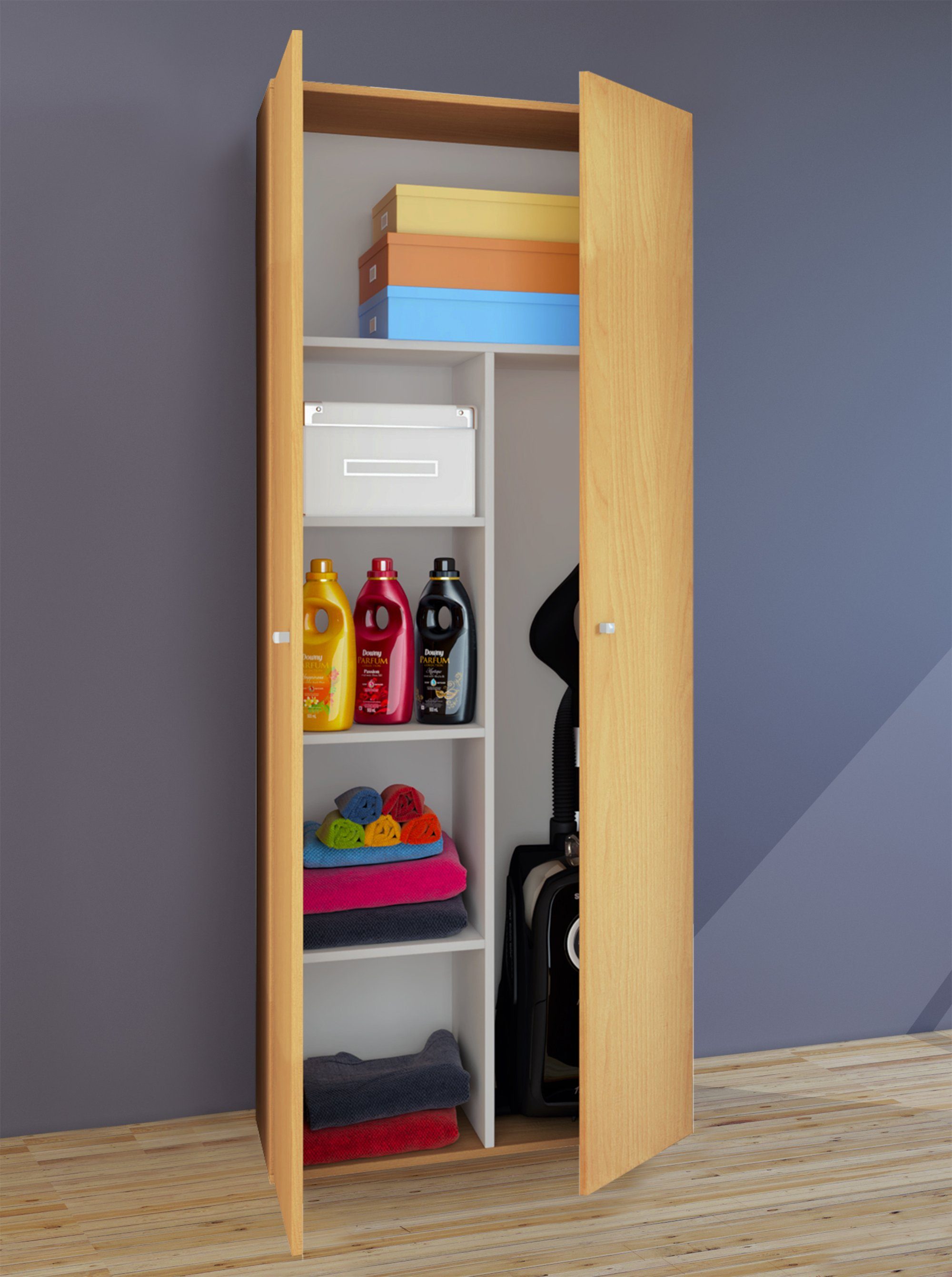 VCM Mehrzweckschrank Haushaltsschrank Vandol B. 70 x H. 178 x T. 40 cm Holz-Besenschrank, 6 Fächer