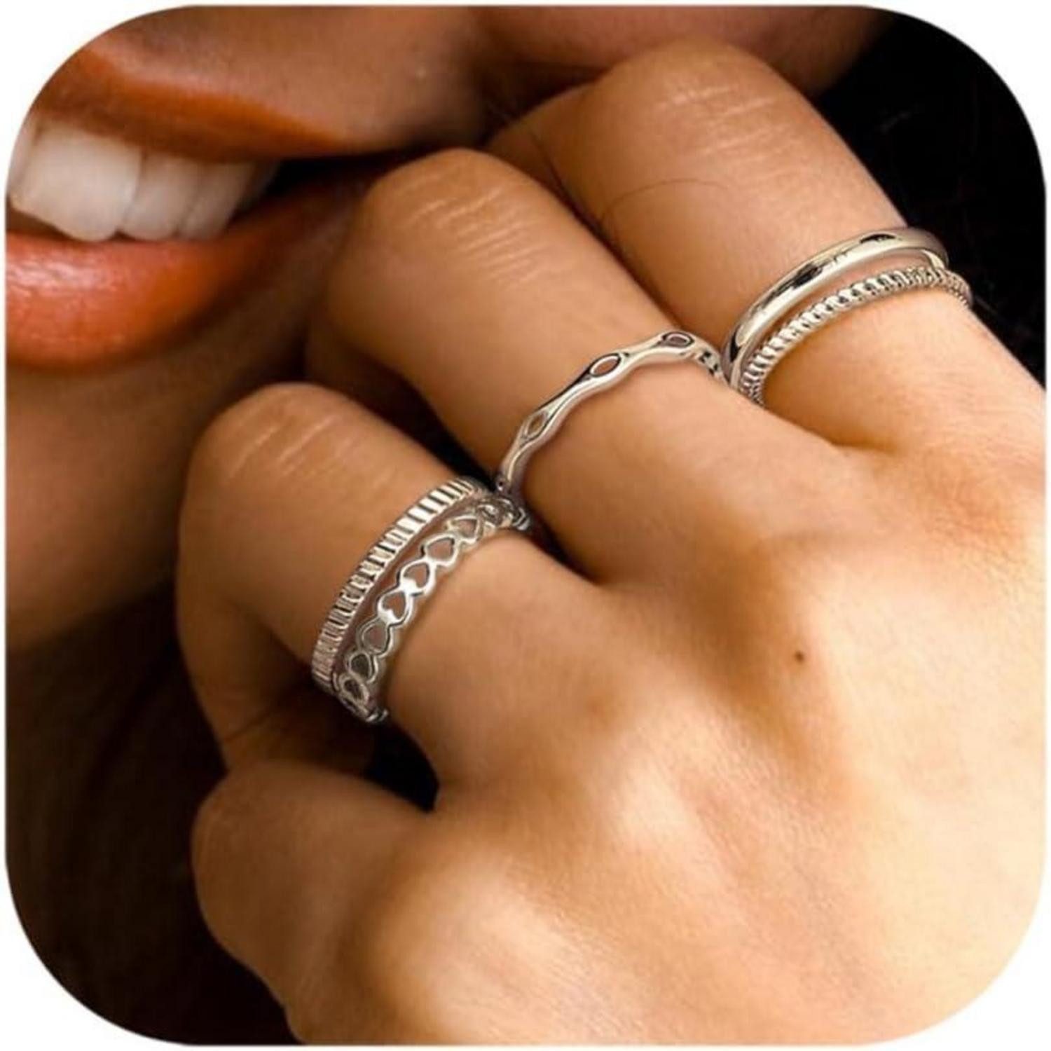 LuxusKollektion Ring-Set Damenring 5er Gold 14K verstellbar stapelbar offen günstig online kaufen