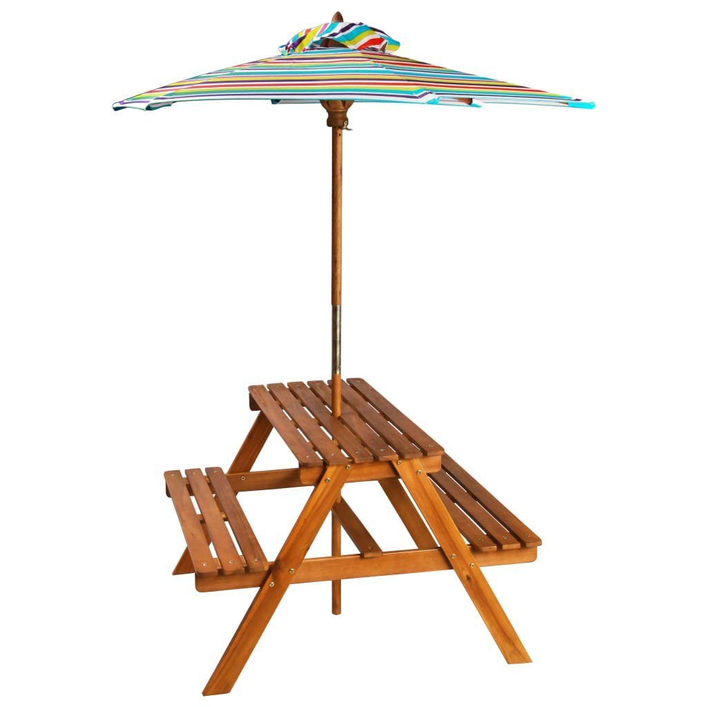 vidaXL Kindertisch Kinder-Picknicktisch mit Sonnenschirm 79x90x60 cm Akazienholz