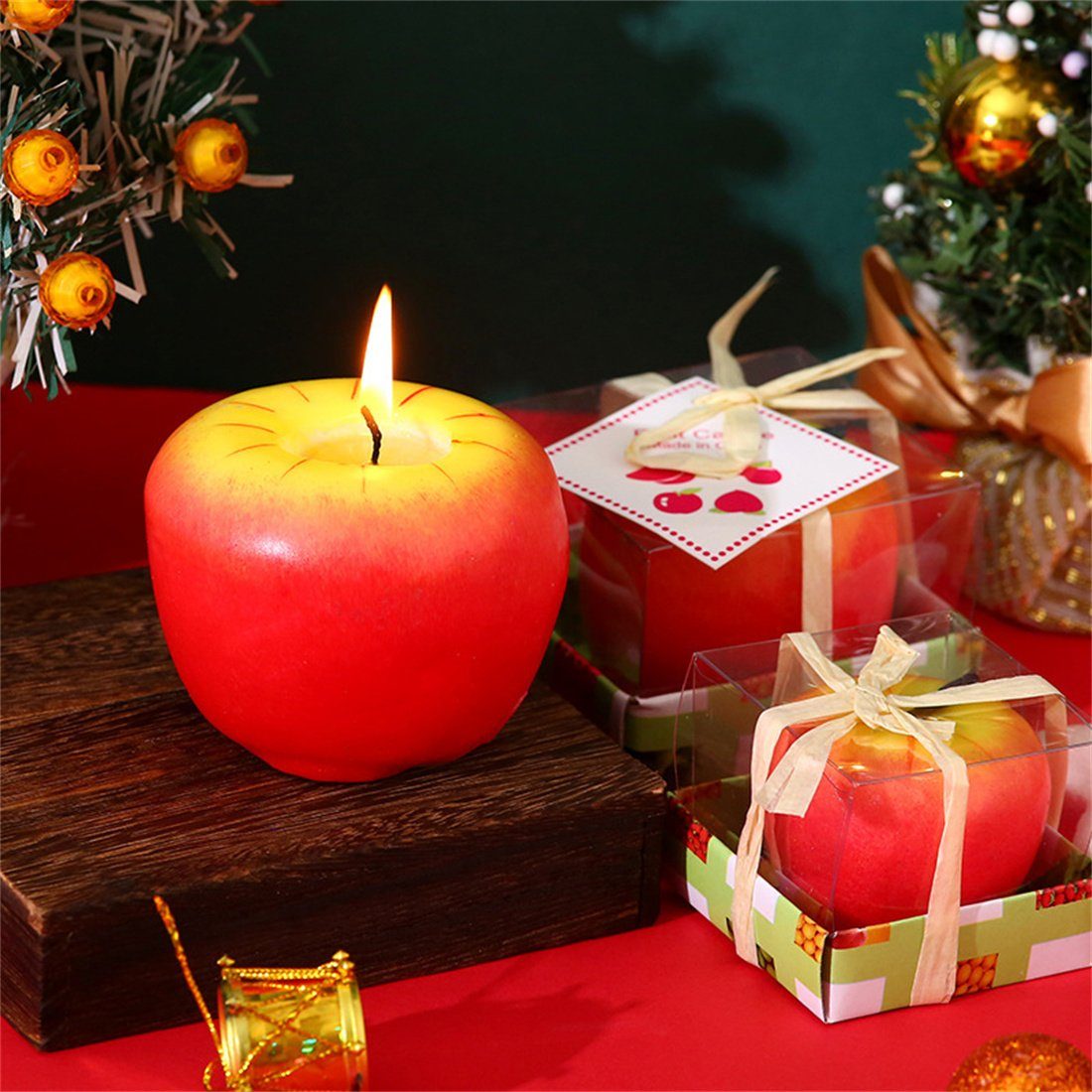 Heiligabend DÖRÖY 3er Christbaumkerzen Set, Kerze Red Creative Christmas Duftkerze Apple