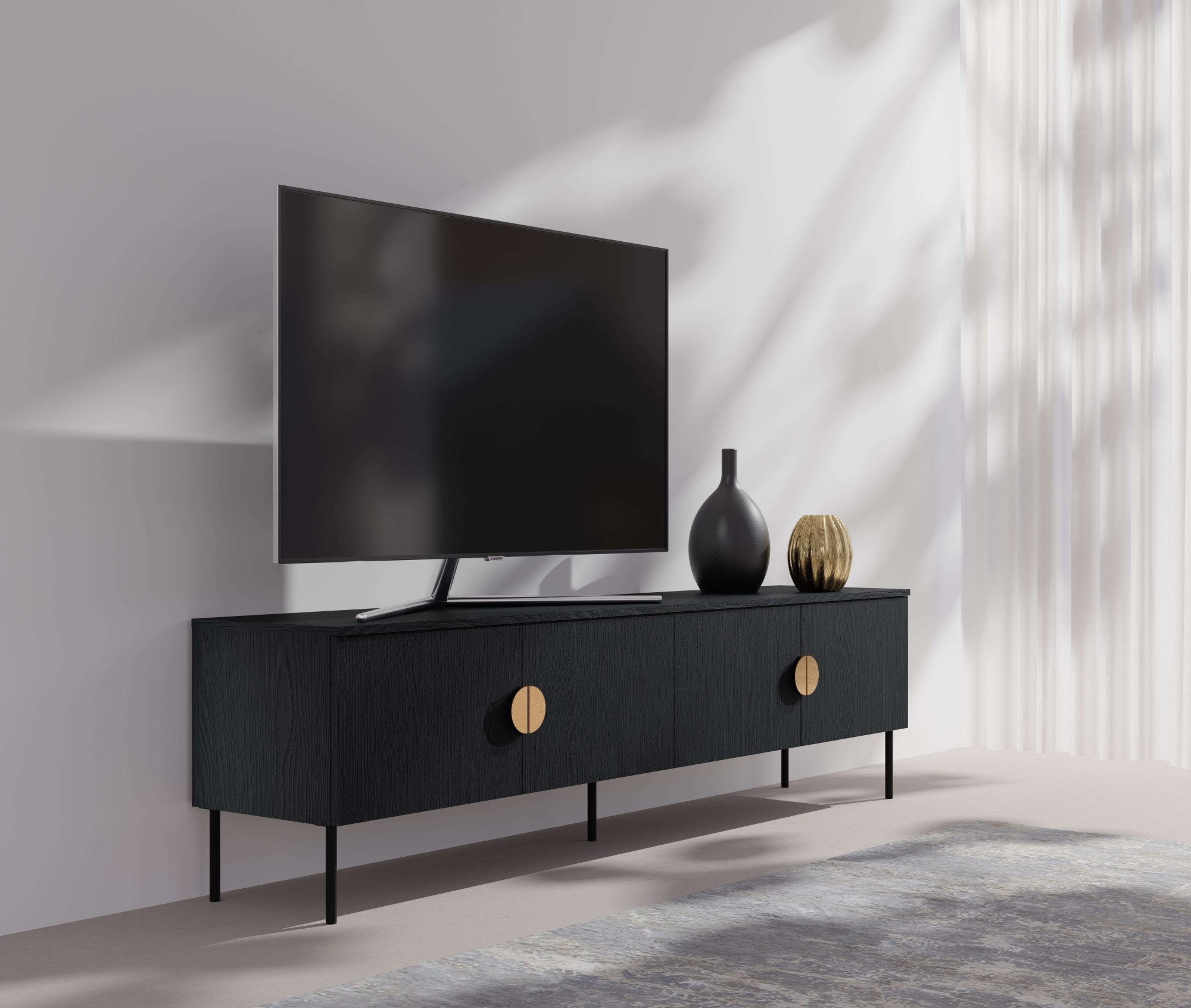 Home affaire Lowboard BELLOT TV-Schrank mit 2 Türen, Maße B/T/H: 160/40/53,6 cm (1 St), schwarze Farbe, mit holzähnlicher Struktur – Bild 5 von 5