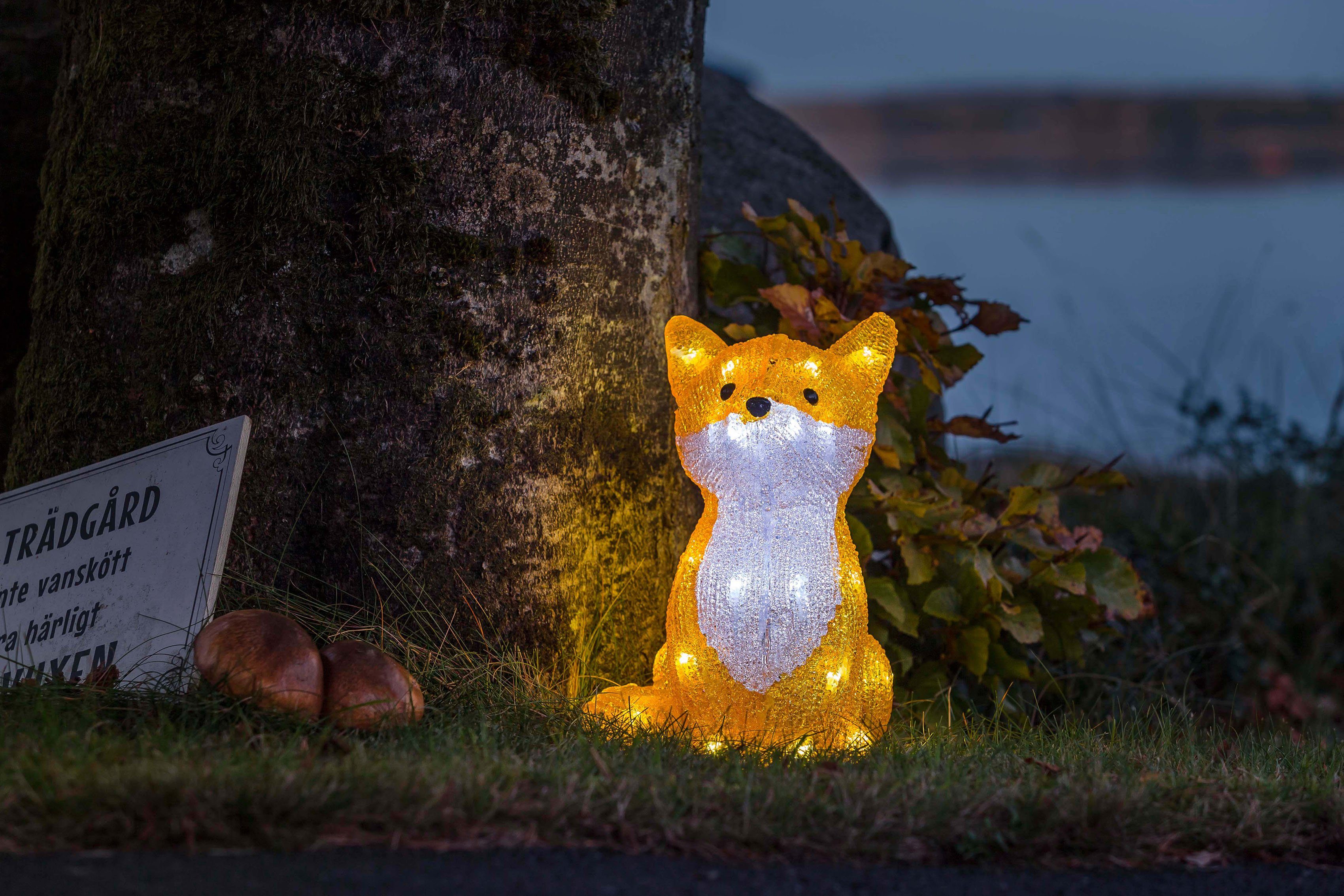 KONSTSMIDE Weihnachtsfigur Weihnachtsdeko aussen (1 St), LED Acryl Fuchs, 32 kalt weiße Dioden | Dekofiguren