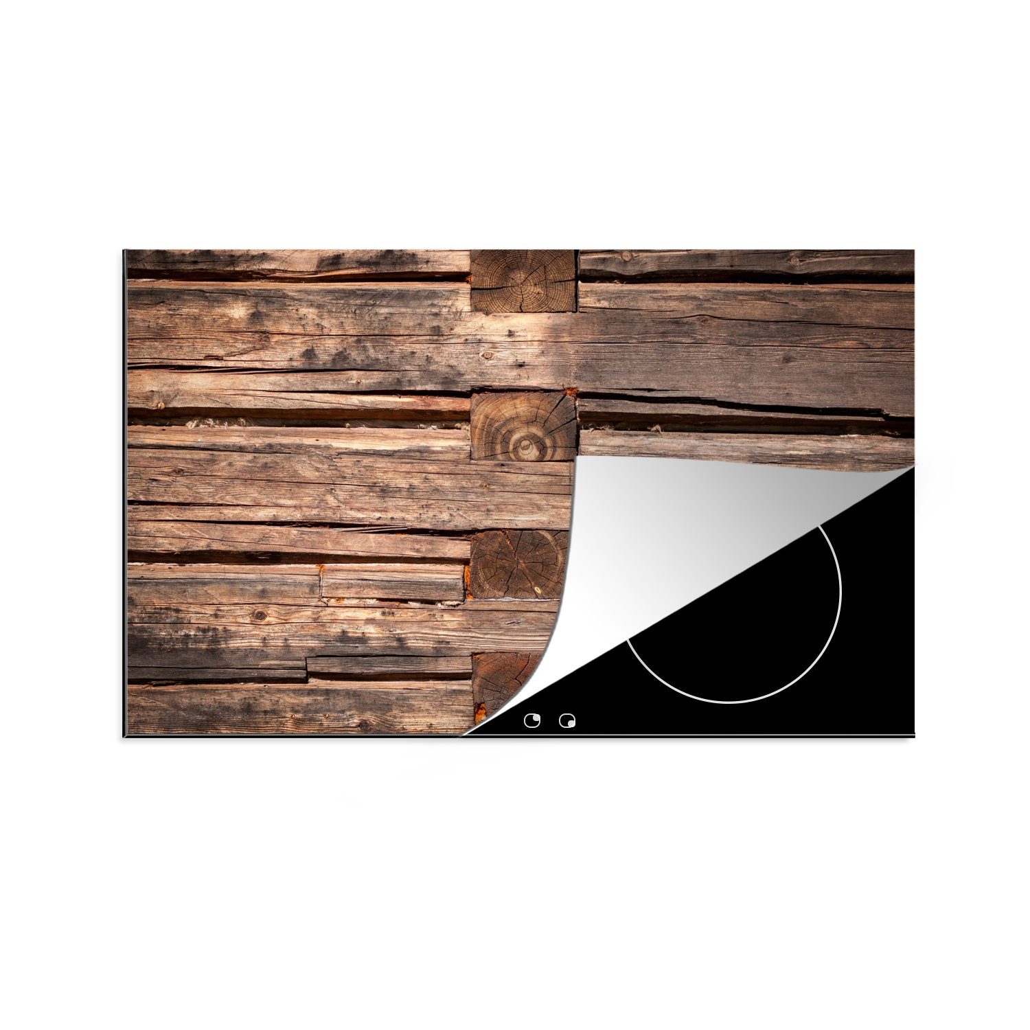 MuchoWow Herdblende-/Abdeckplatte Hölzerner Hintergrund mit einem Muster, Vinyl, (1 tlg), 81x52 cm, Induktionskochfeld Schutz für die küche, Ceranfeldabdeckung