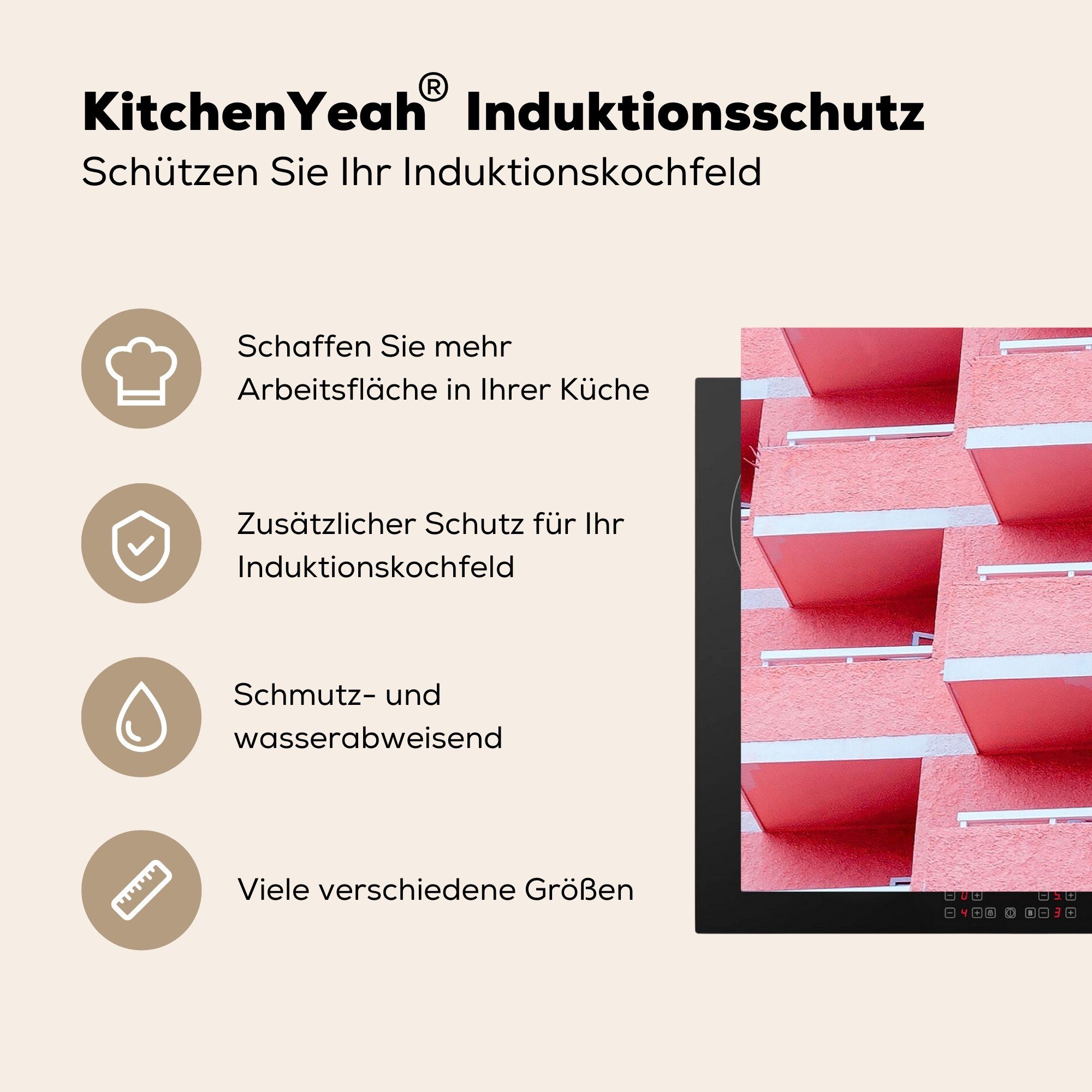 (1 cm, Rosa - Balkon Arbeitsplatte tlg), küche Vinyl, Ceranfeldabdeckung, für - Herdblende-/Abdeckplatte Architektur, - 81x52 Sommer MuchoWow
