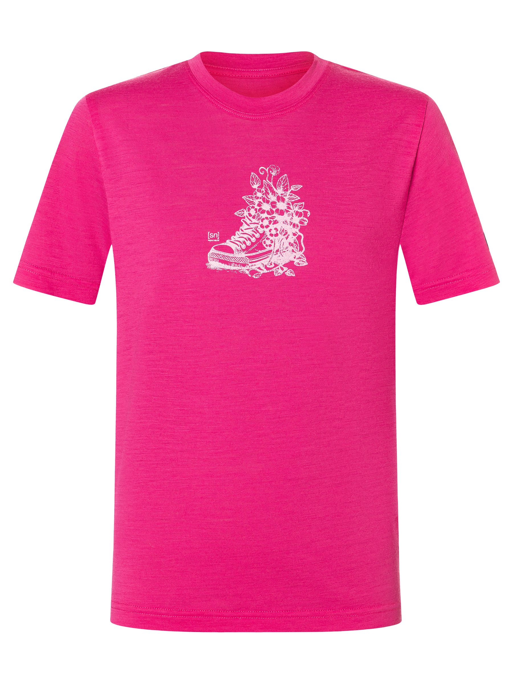 SUPER.NATURAL T-Shirt für Kinder,Merino K FLOWER SNEAKERS TEE mit Blumen-Motiv, atmungsaktiv