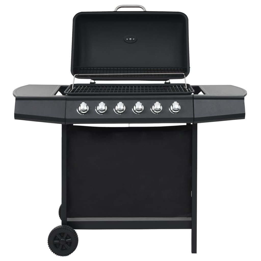 vidaXL Gasgrill Gasgrill mit 6 Flammen Stahl Schwarz