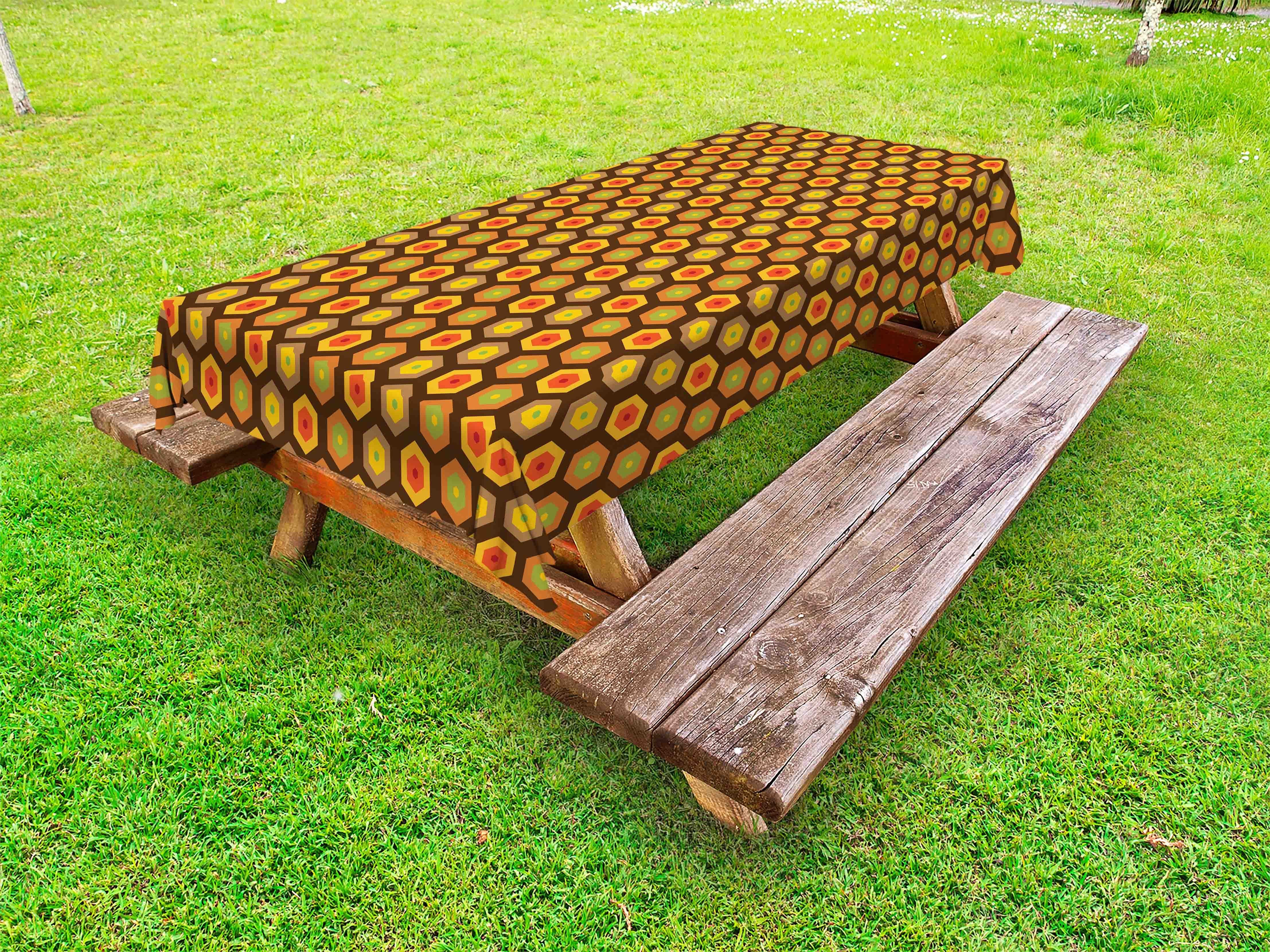 Abakuhaus Tischdecke dekorative waschbare Picknick-Tischdecke, Burnt Orange Retro Verschachtelte Sechsecke