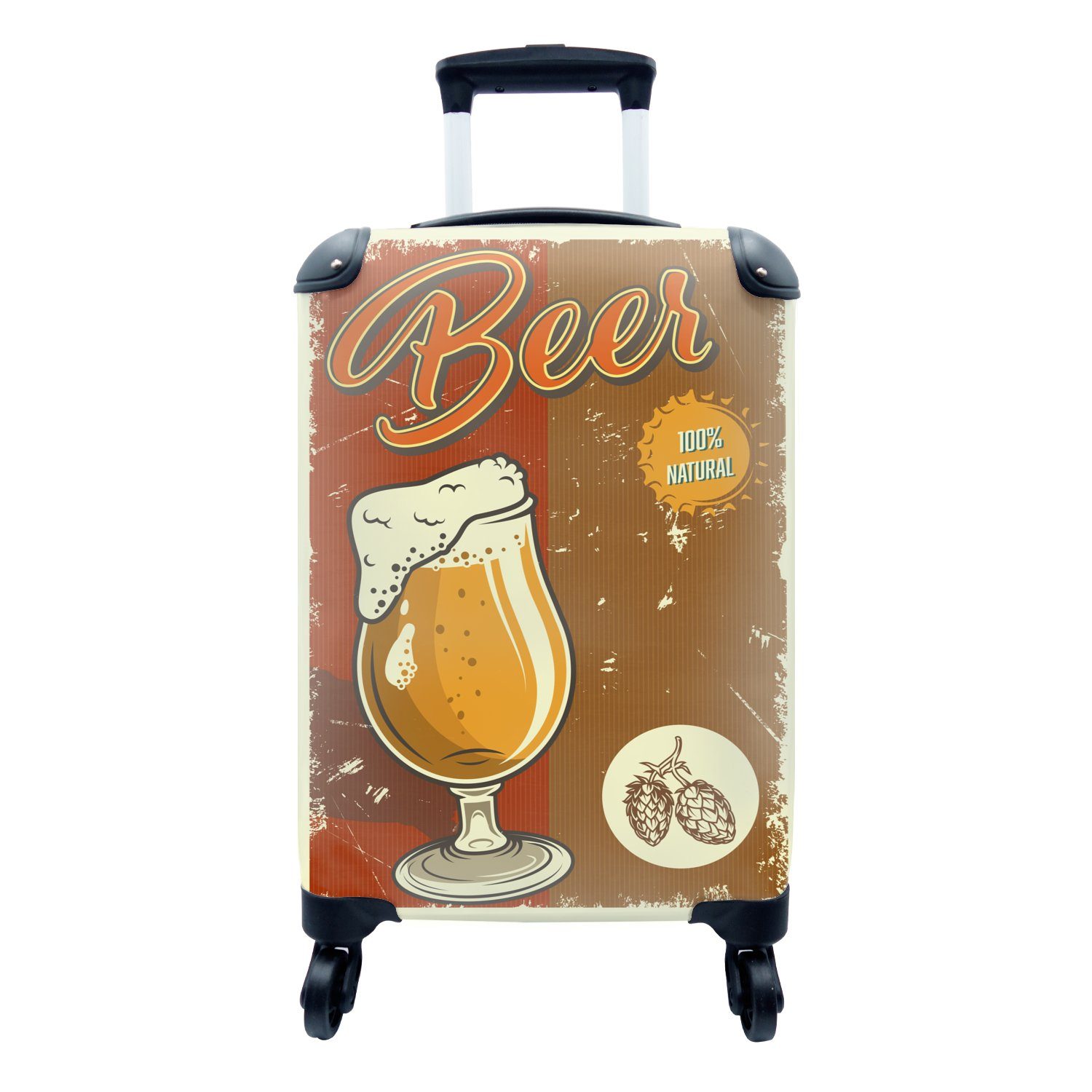 MuchoWow Handgepäckkoffer Mannshöhle - Bier - Vintage - Zeichnung, 4 Rollen, Reisetasche mit rollen, Handgepäck für Ferien, Trolley, Reisekoffer