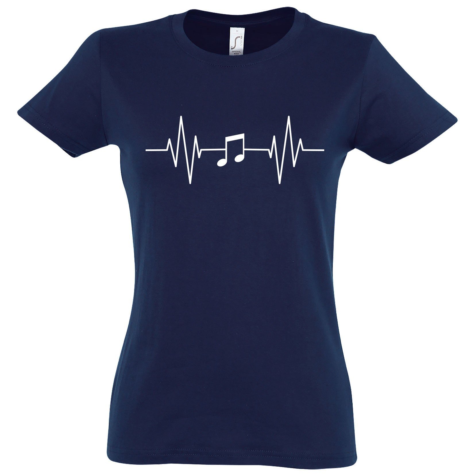 Youth Designz T-Shirt Heartbeat Musik Note Damen Shirt mit Music Frontprint Navy